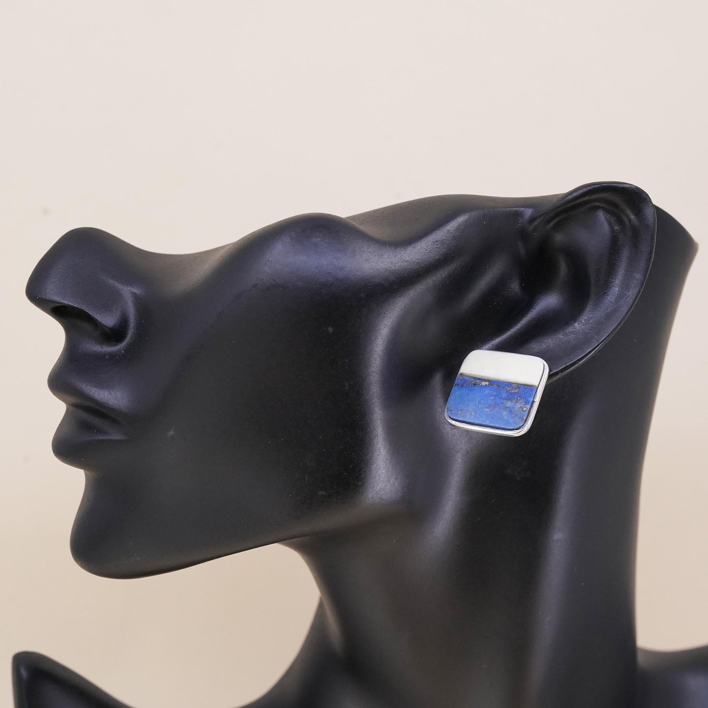 southwestern single earring. Navajo Sterling 925 silver square stud lapis