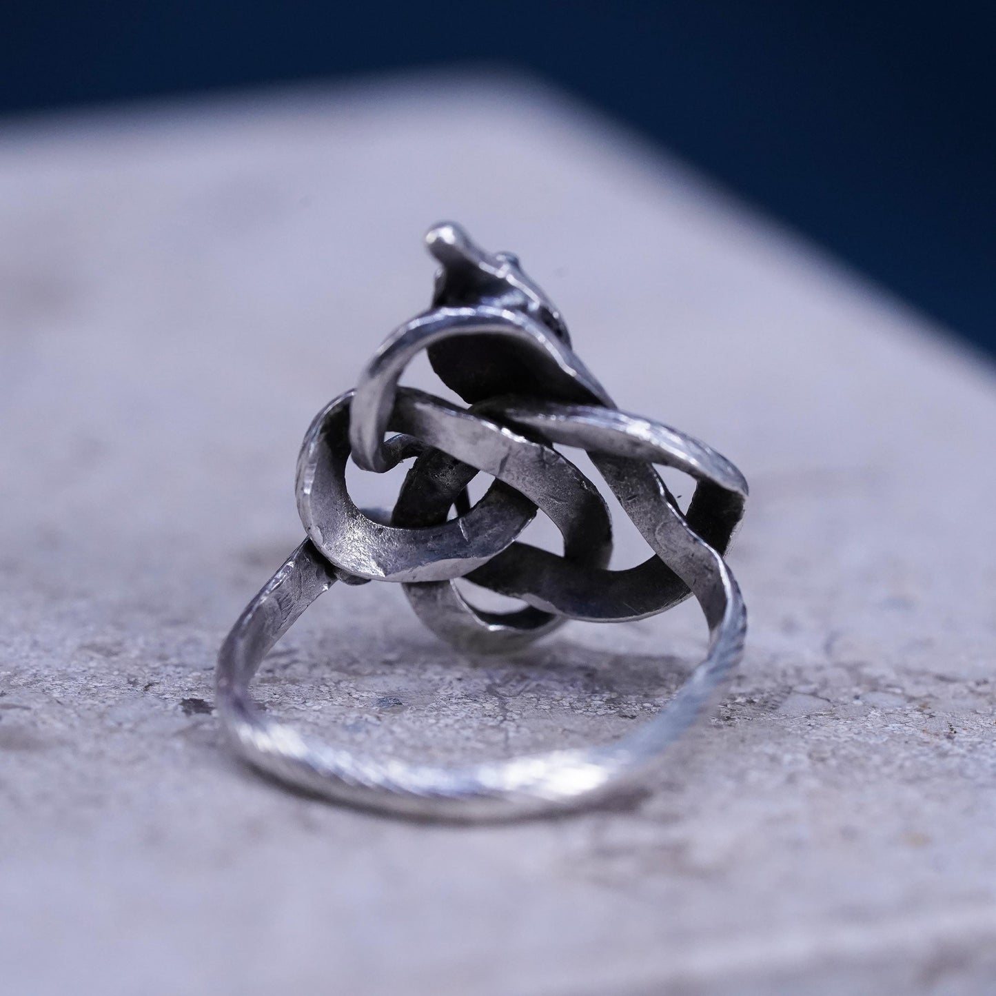 Size 4, vintage Sterling silver handmade entwined snake ring, 925 band