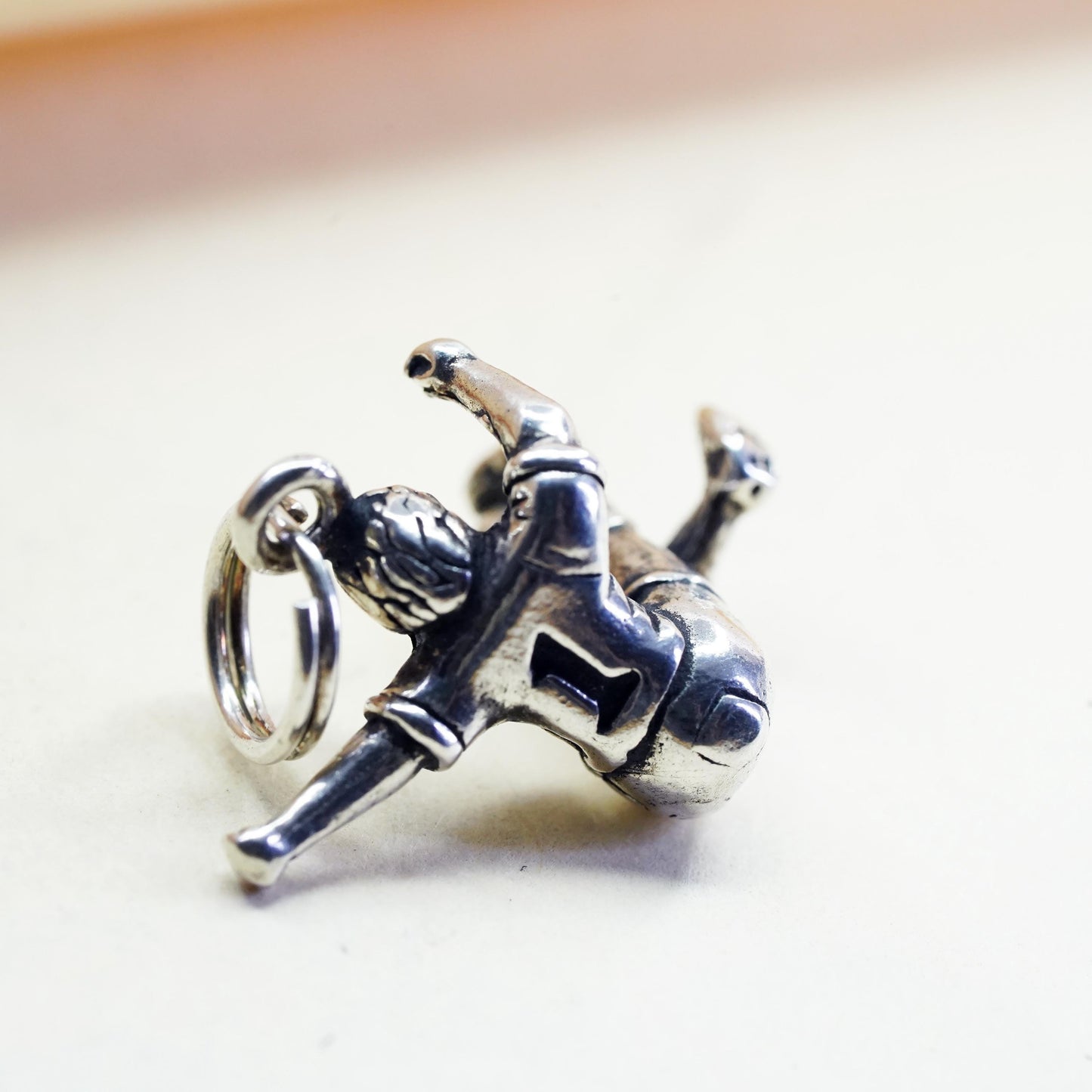Vintage sterling silver charm, 925 silver 3D football pendant, soccer player