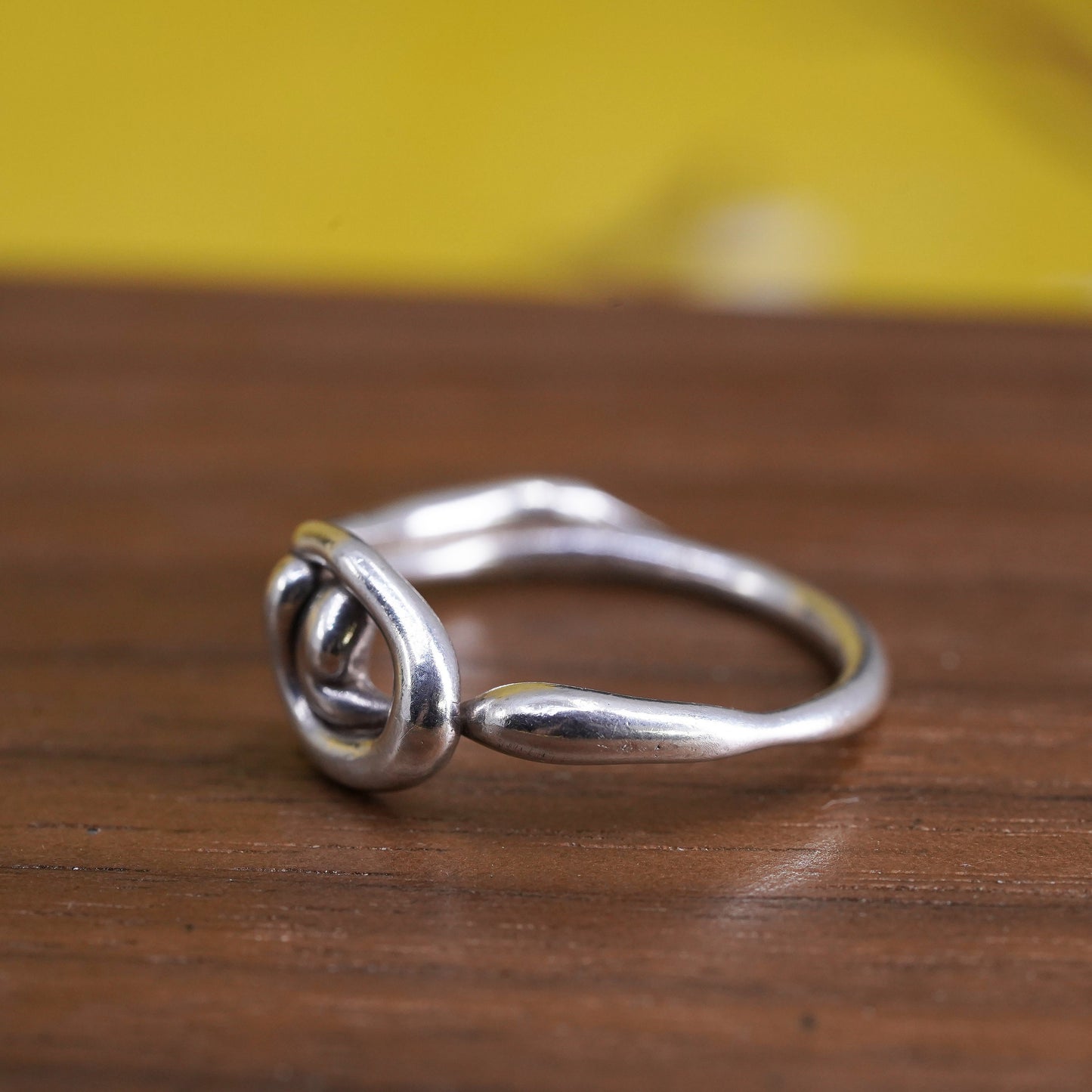Size 5.25, vintage Sterling silver handmade ring, 925 brutalism band, open end