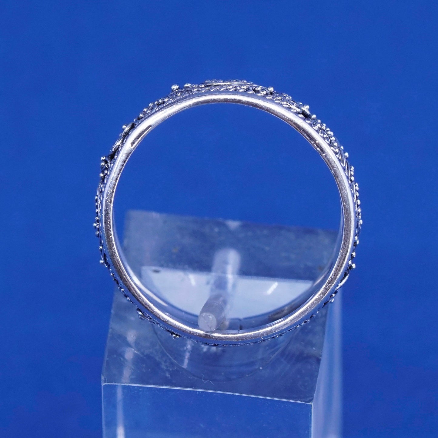 Size 8.25, vintage Sterling silver handmade band, 925 swirl ring with beads