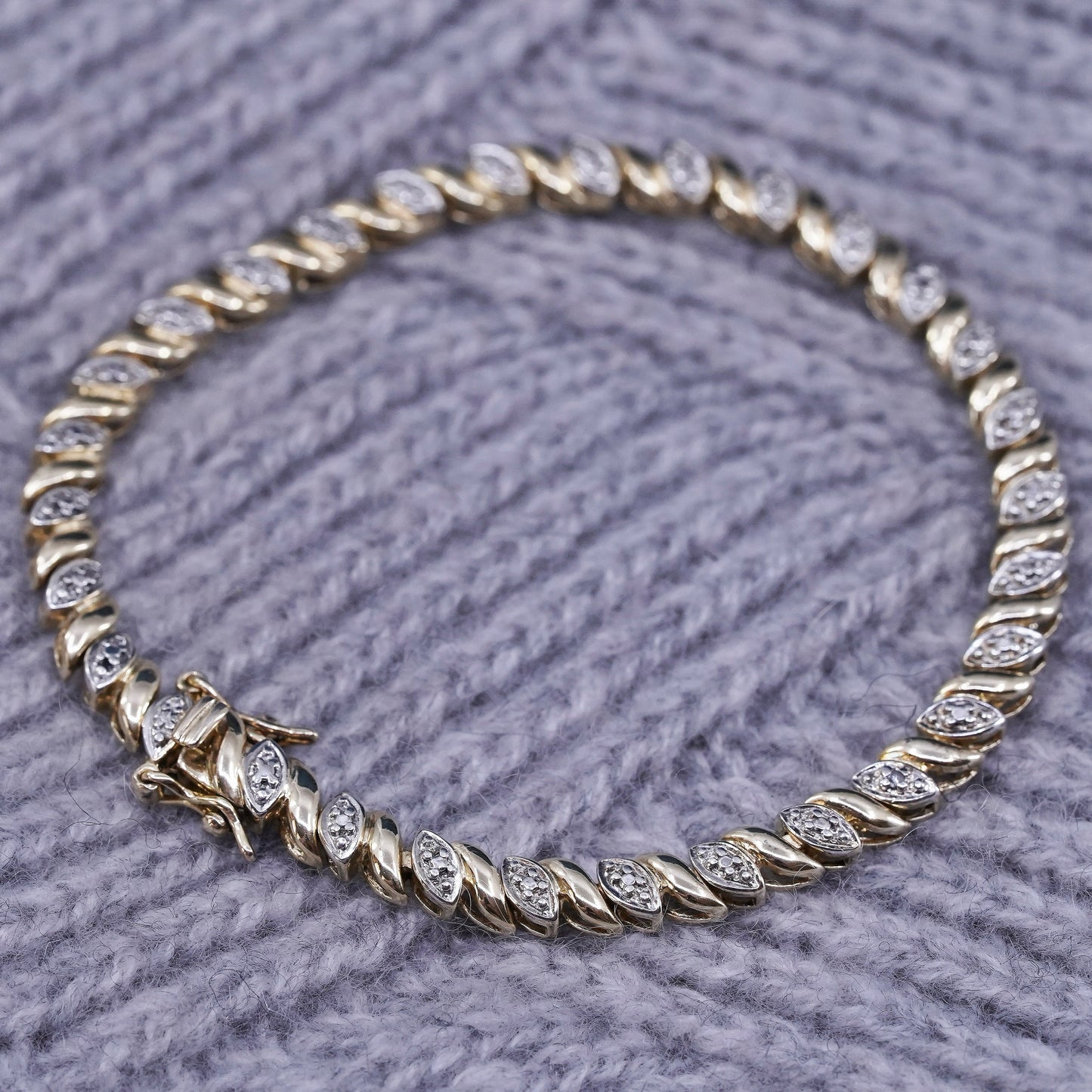 7”, vermeil gold sterling 925 silver tennis San Marco chain bracelet diamonds