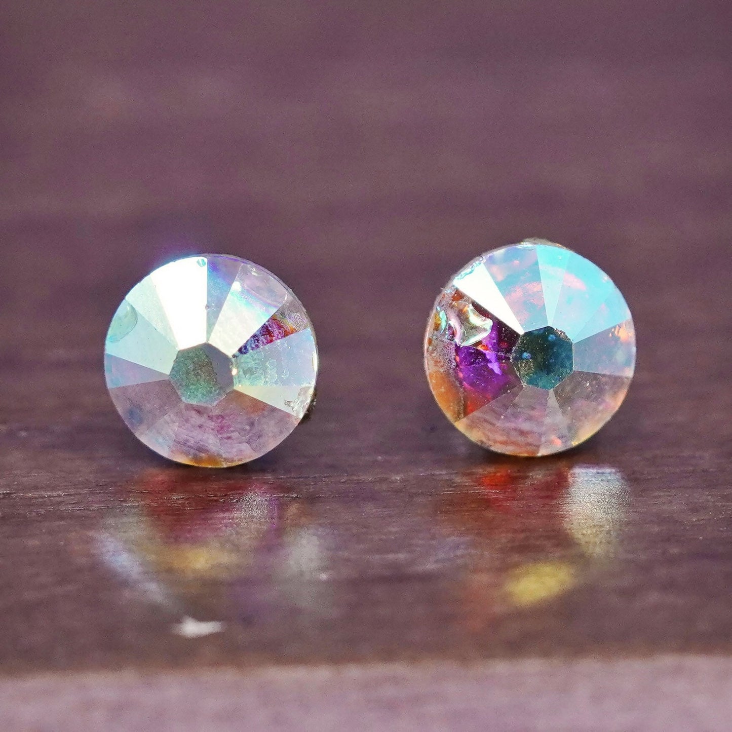 Vintage sterling silver handmade earrings, 925 studs with crystal