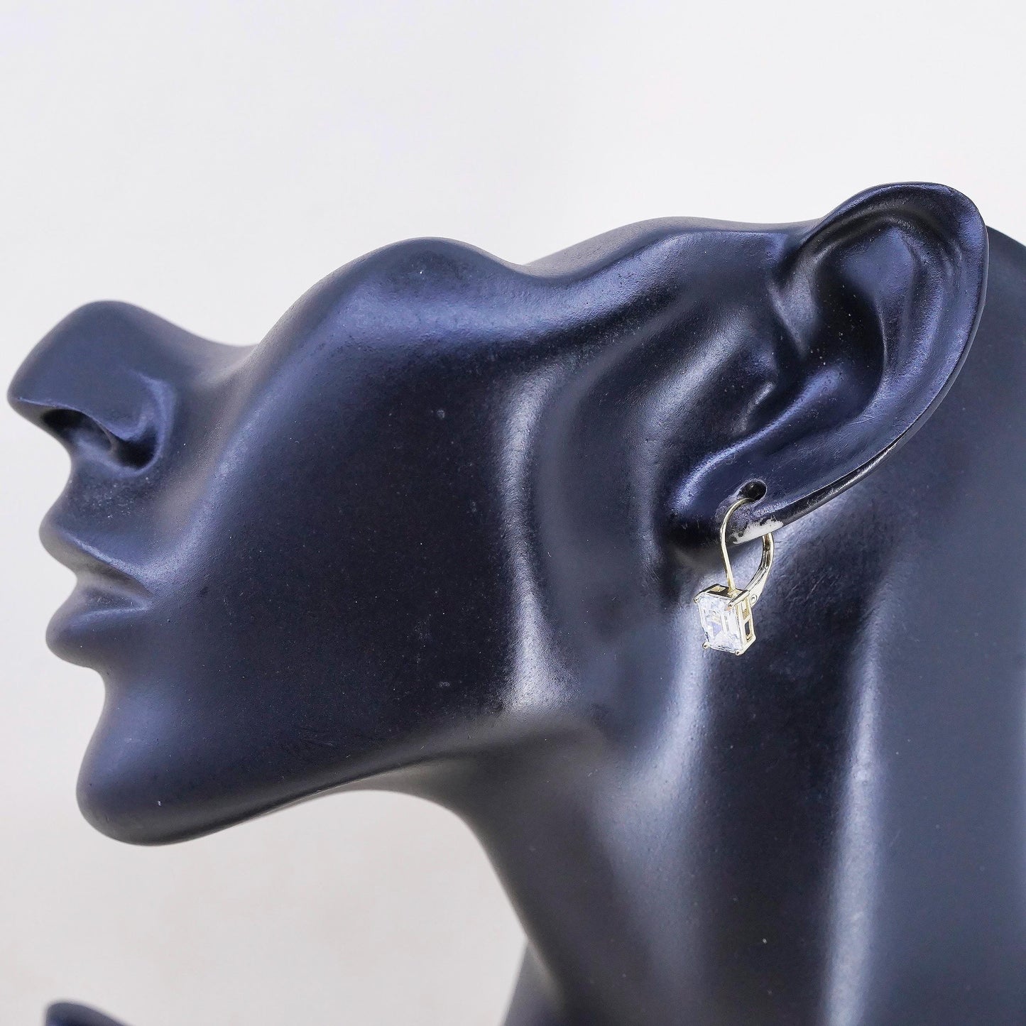 VTG Yellow Gold Plated Sterling Silver earrings, 925 dangles clear Cz leverback