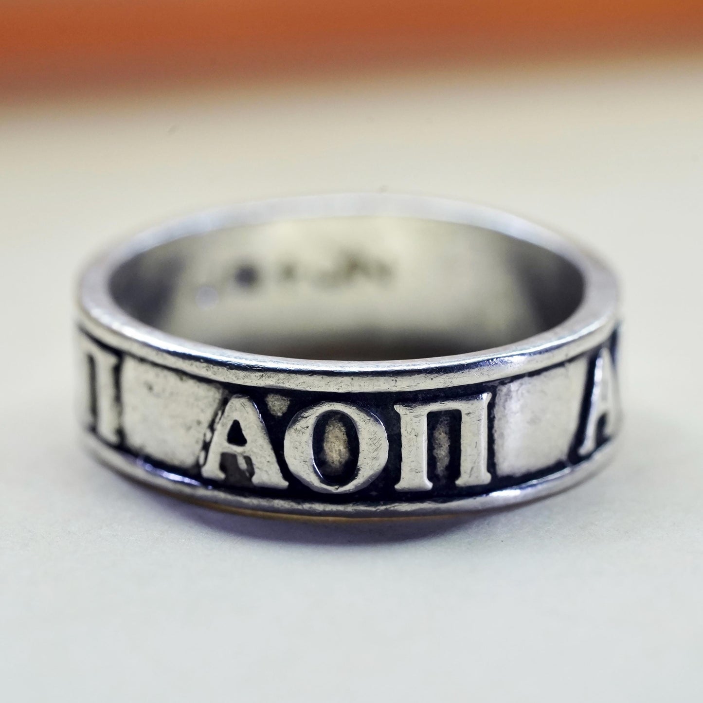 Size 6, Sterling 925 Silver Letter Band Ring | Raised Alphabet alpha omicron pi