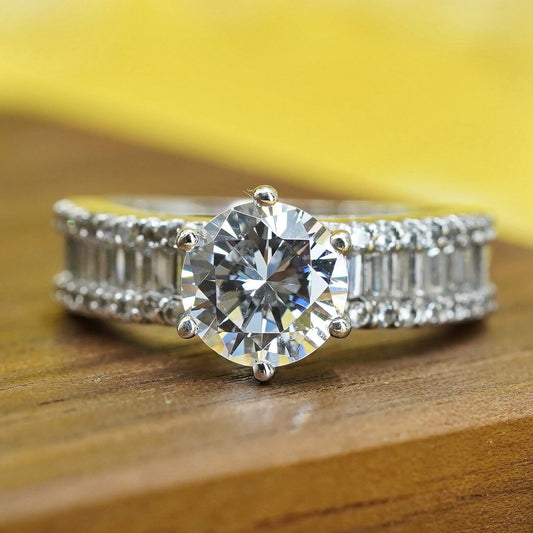 Size 7, vintage Sterling silver handmade ring, 925 engagement band with cz