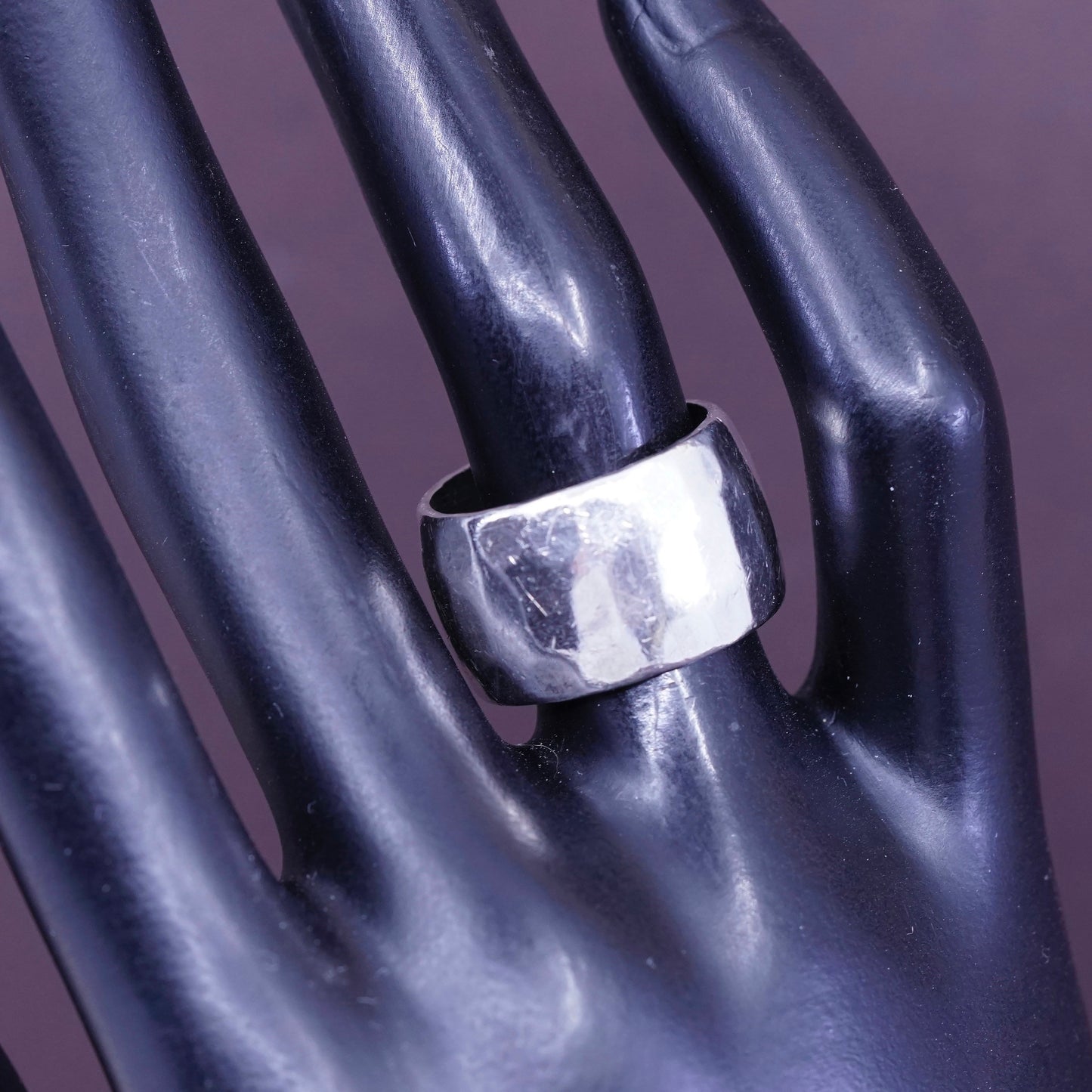 Size 6.75, vintage Sterling silver handmade ring, hammered 925 wide band