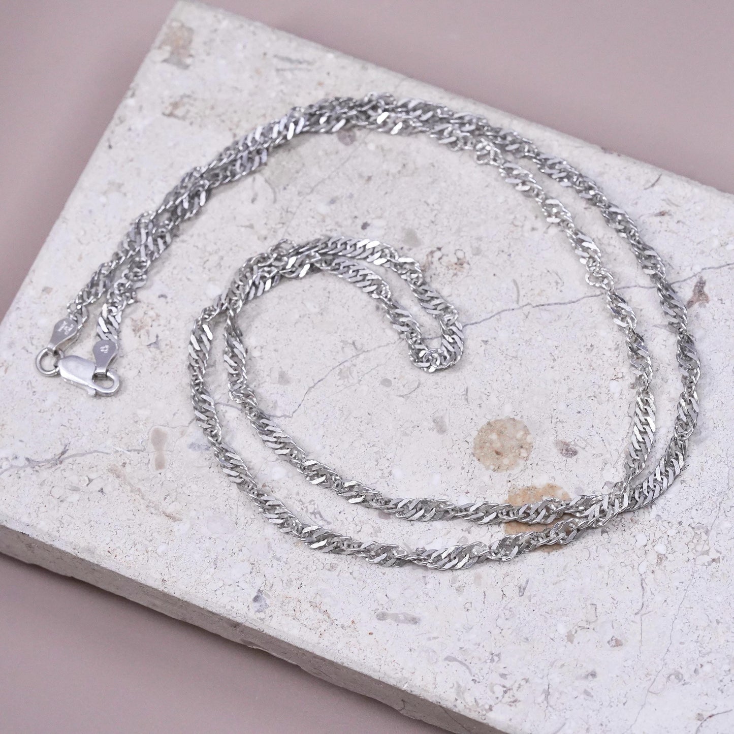 25", vintage Italian Sterling silver handmade necklace, 925 twisted curb chain