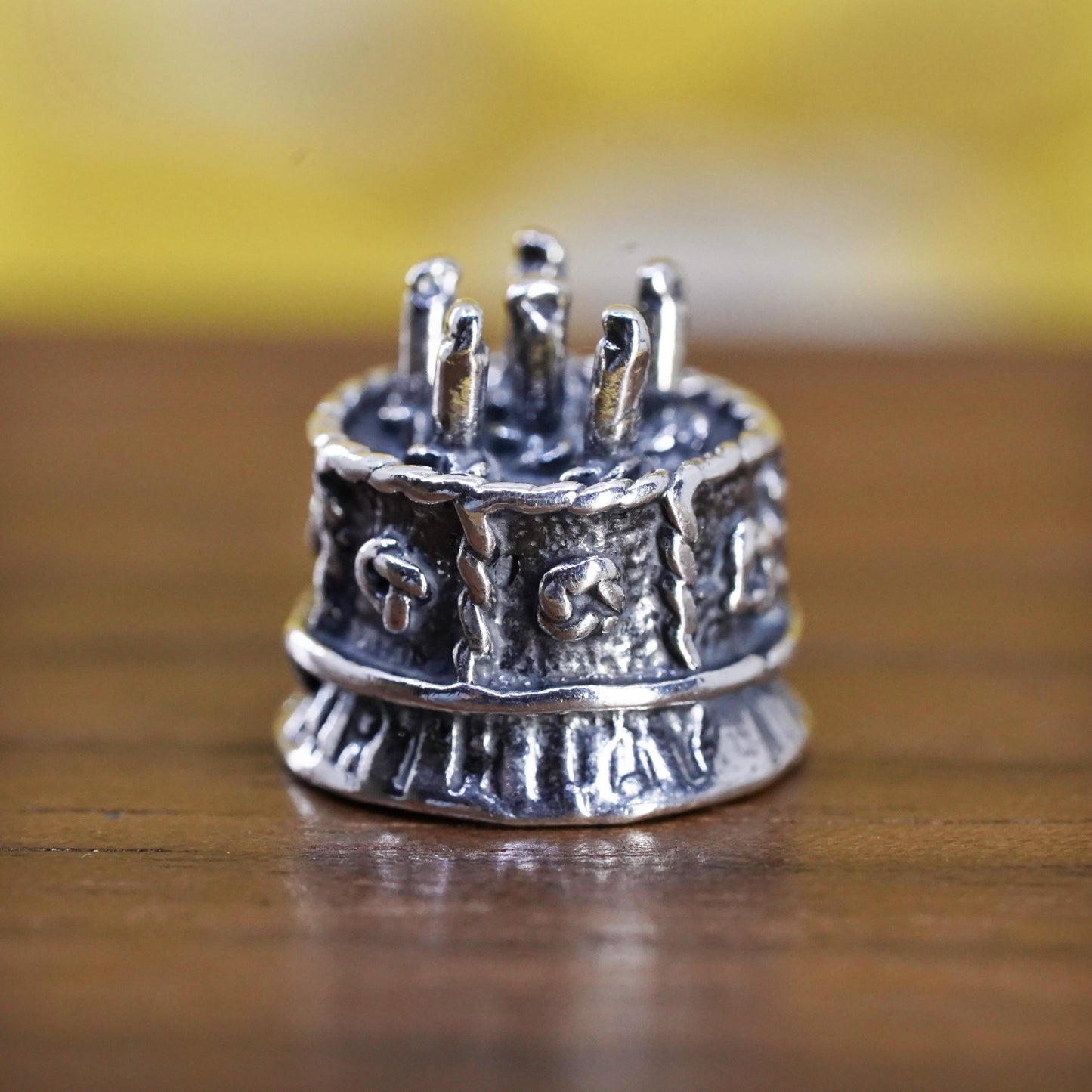 Vintage Sterling silver pendant, 925 cake charm embossed “happy birthday”