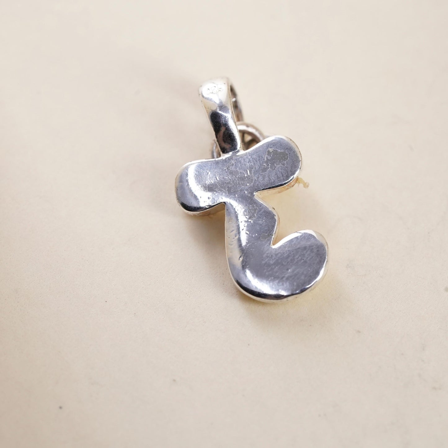 Vintage sterling silver handmade pendant, solid puffy 925 letter J
