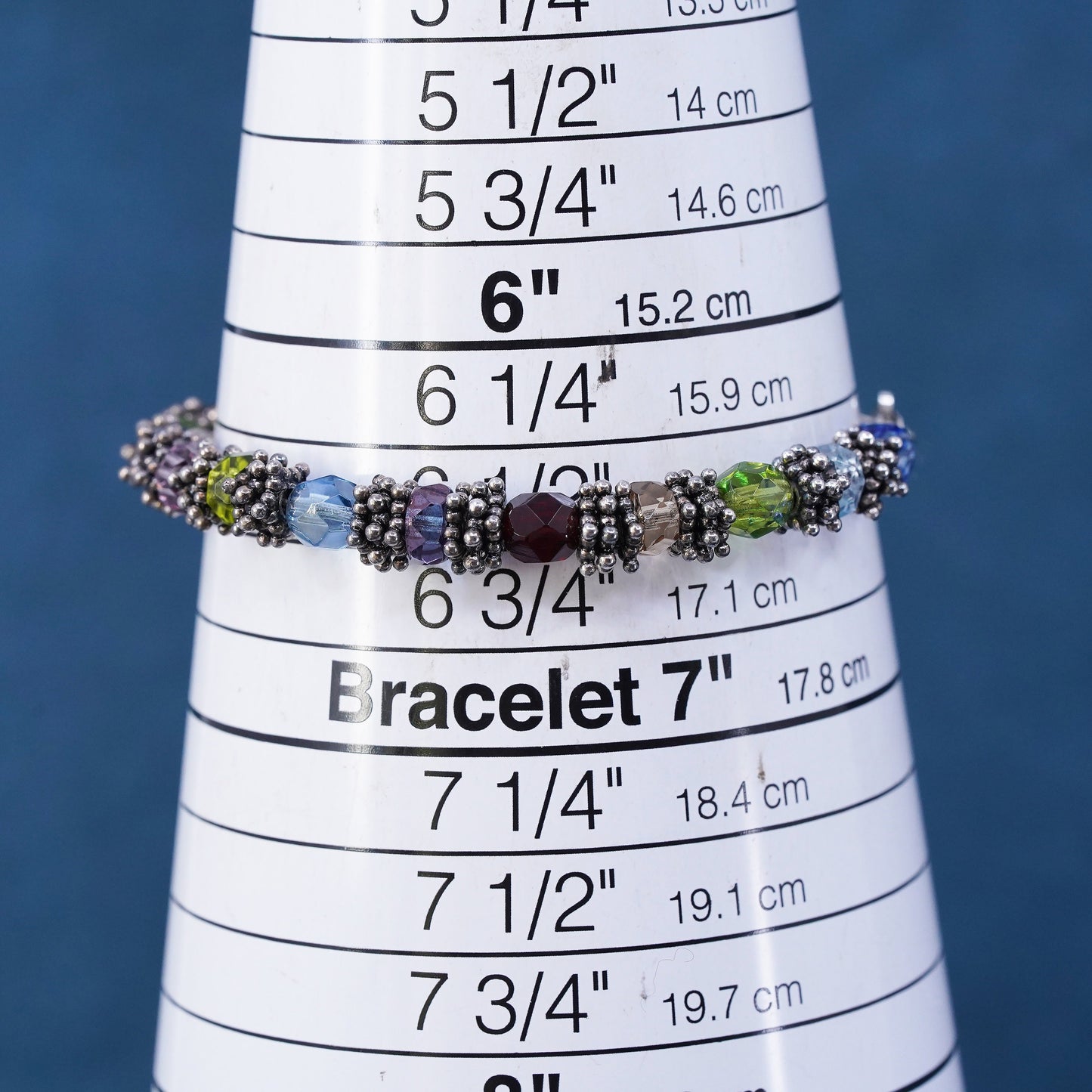 6.5", Sterling 925 silver bracelet with colorful crystal peridot garnet citrine