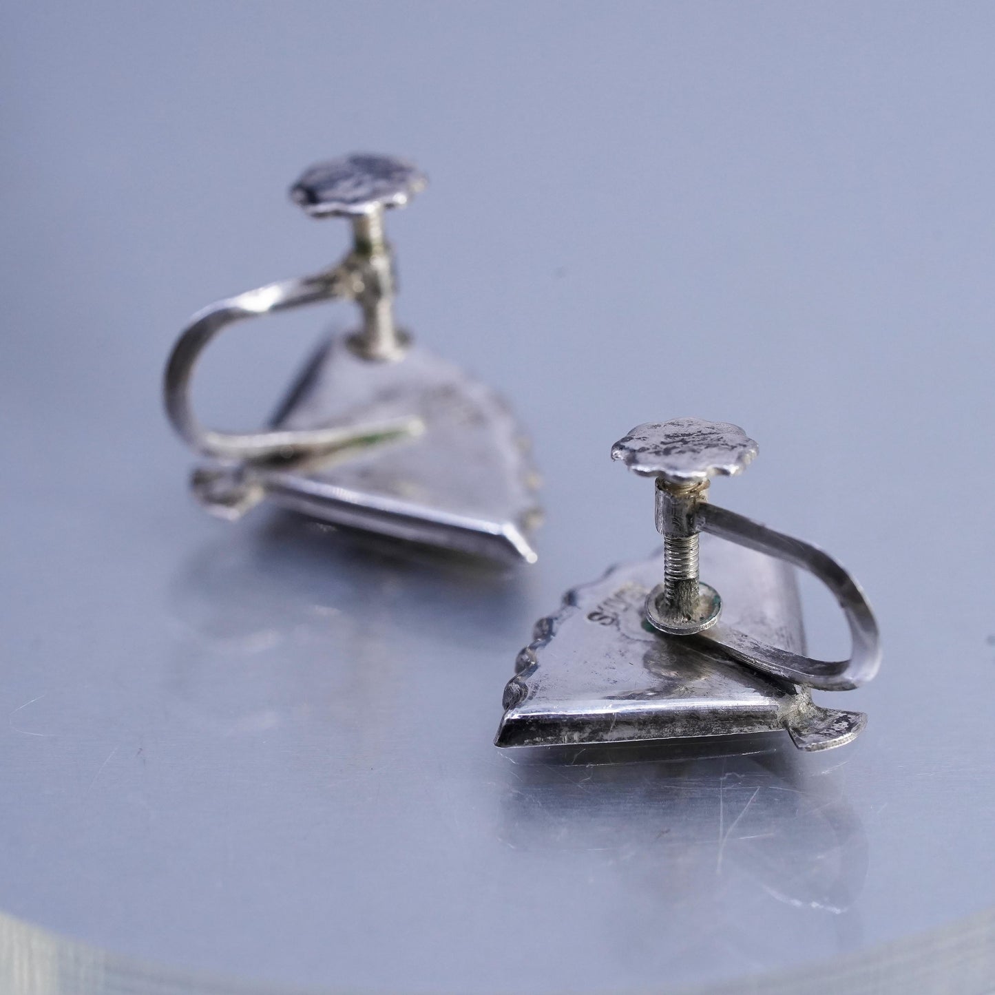 925 Sterling Silver Japanese Damascene Enamel Painted Screw Back Fan Earrings