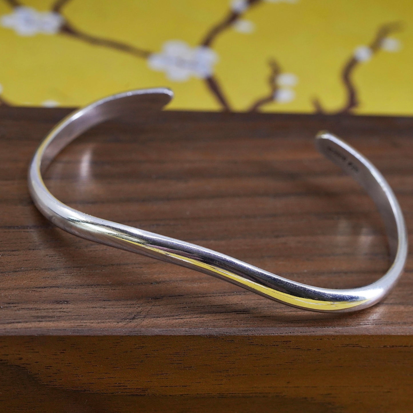6.5", Vintage Mexican Sterling silver handmade bracelet, modern 925 wavy cuff