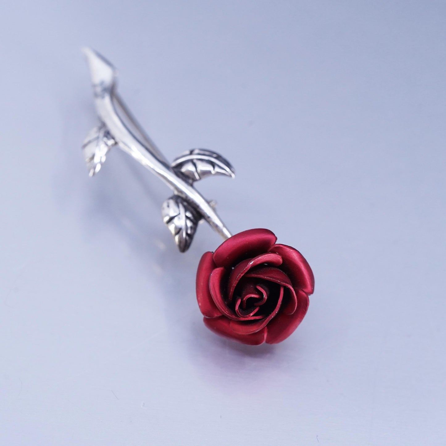 Vintage sterling silver handmade brooch, 925 rose flower pin
