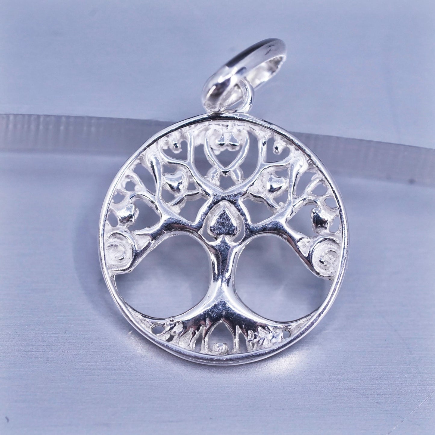 Vintage sterling 925 silver filigree tree pendant