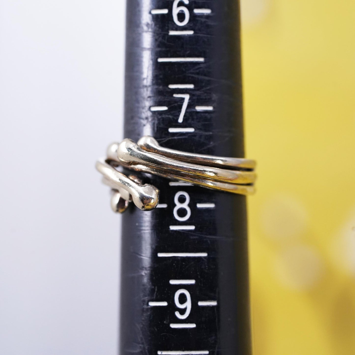 Size 7.5, vintage MWS gold plated Sterling 925 silver ring, wrap 925 beads band