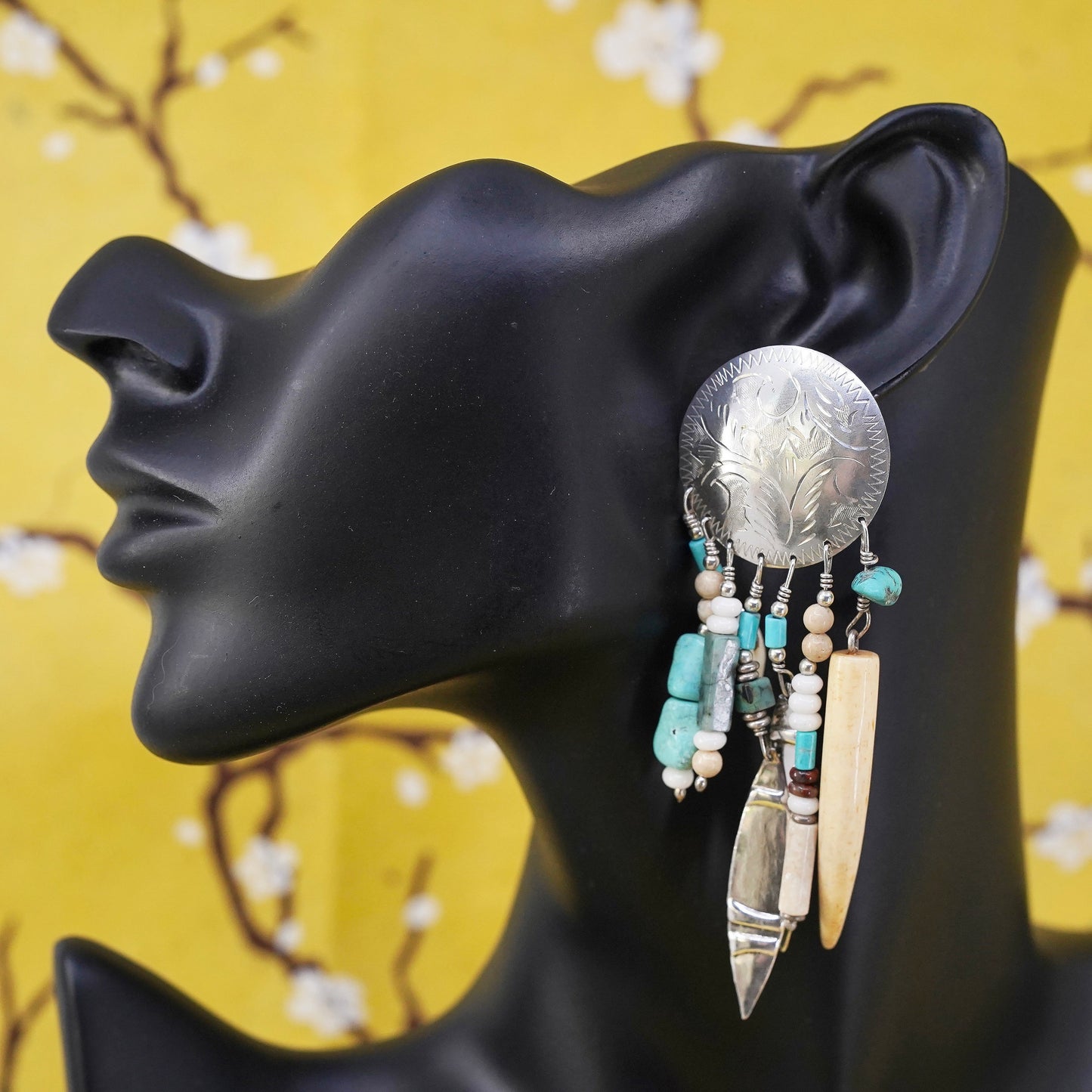 Native American Sterling silver handmade earrings, 925 studs turquoise beads