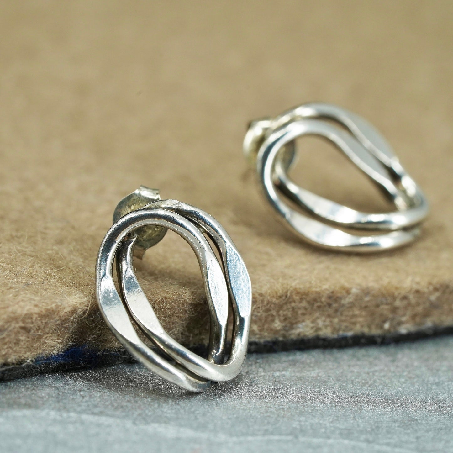 Vintage Sterling 925 silver handmade earrings, oval studs