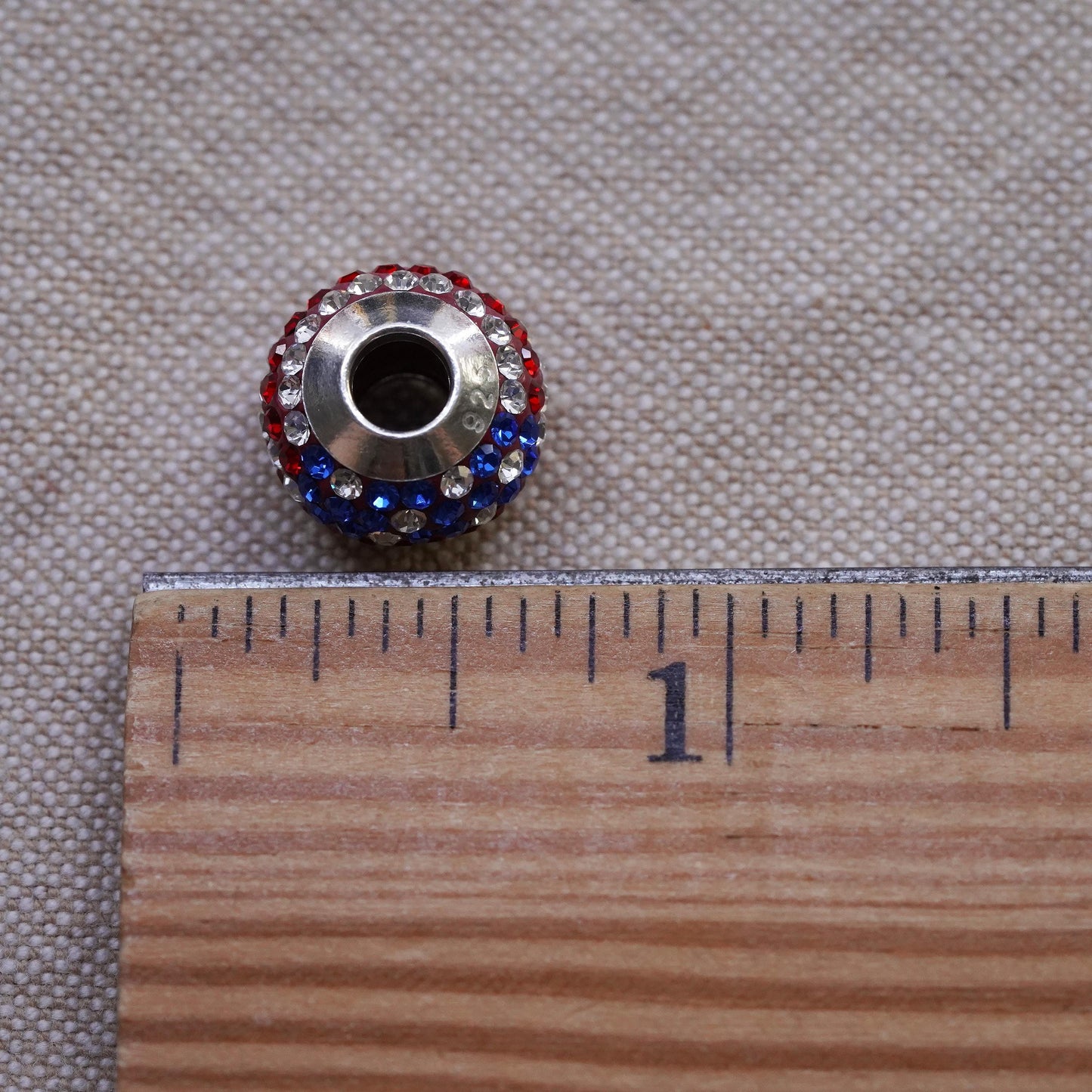 Vintage Sterling 925 silver handmade American flag bead charm with cluster cz