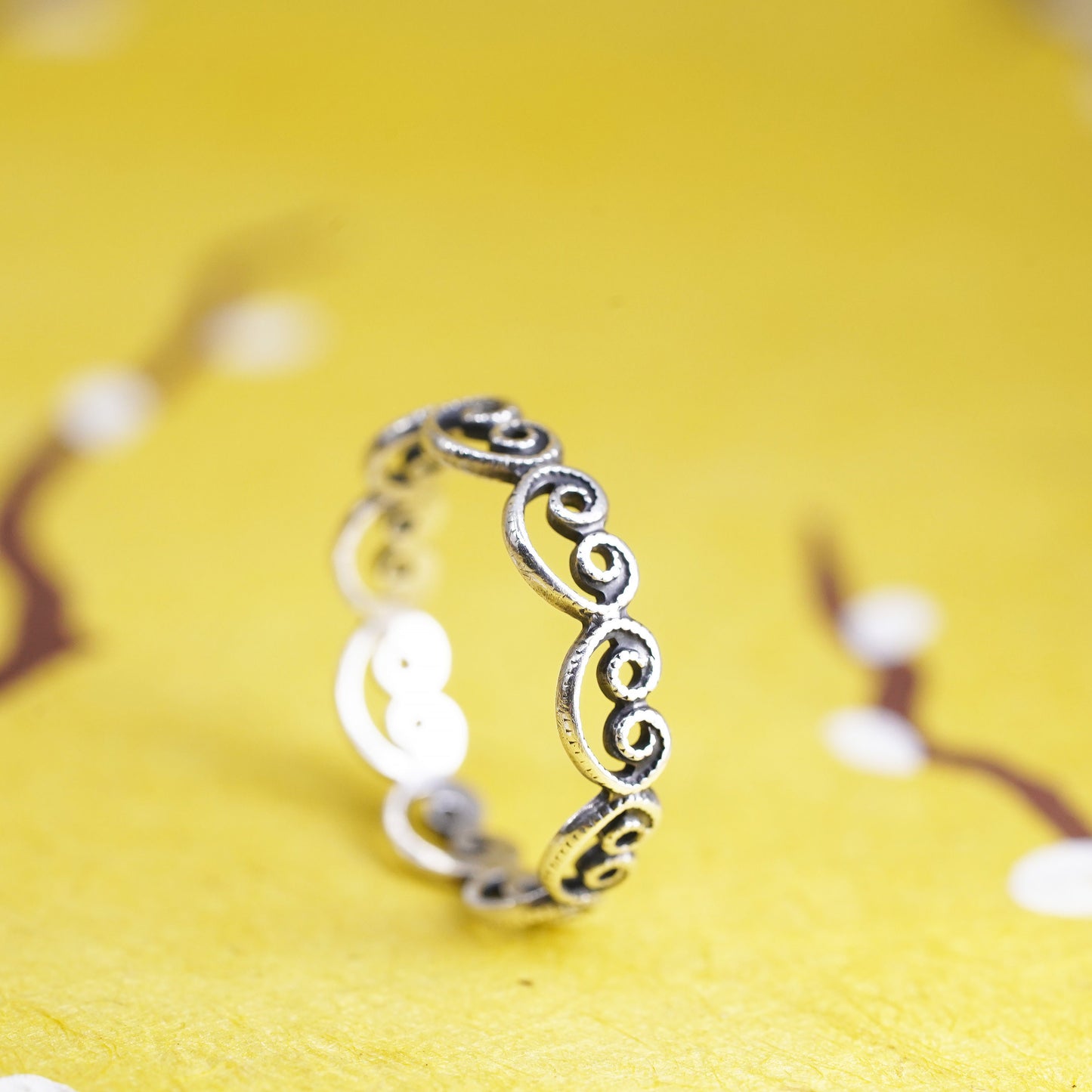 Size 7, vintage Sterling silver handmade ring, 925 filigree band