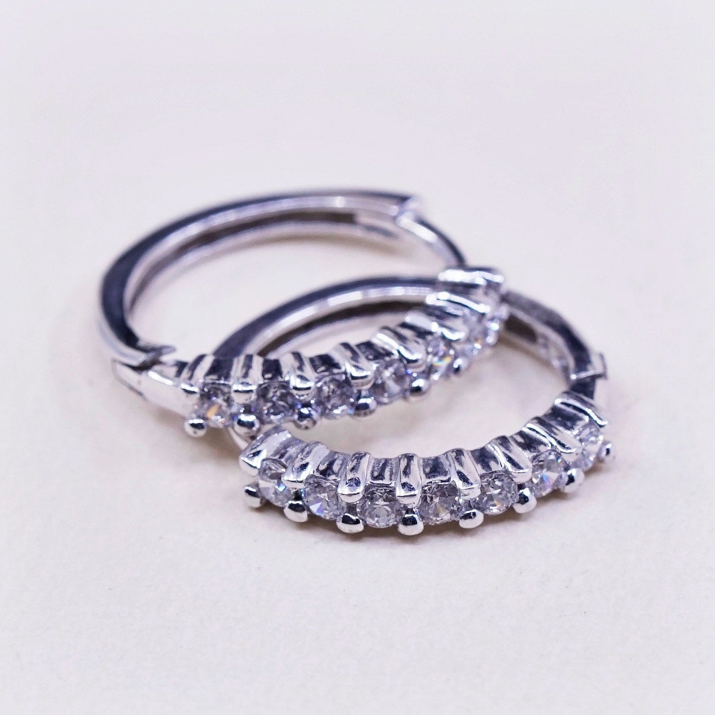 0.5”, fashion sterling silver earrings, 925 silver hoops, Huggie with clear Cz