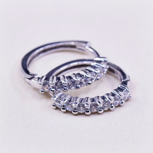 0.5”, fashion sterling silver earrings, 925 silver hoops, Huggie with clear Cz