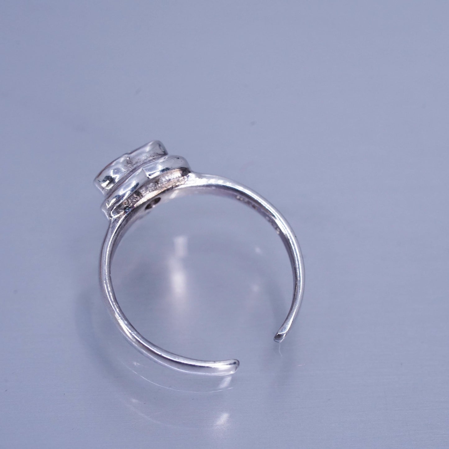 Size 3.25 vintage Sterling 925 silver engagement double ring with heart Cz