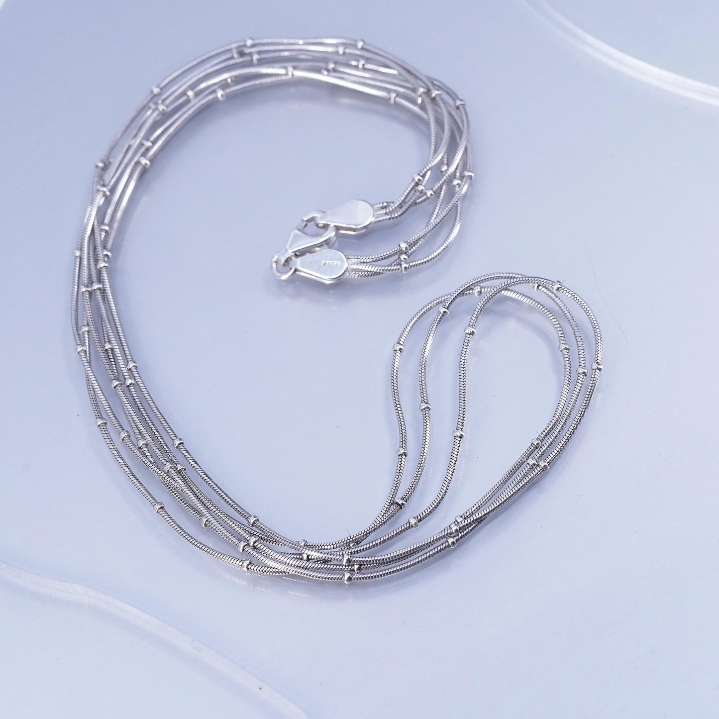20”, Italian Sterling 925 silver multi strands snake chain necklace with beads
