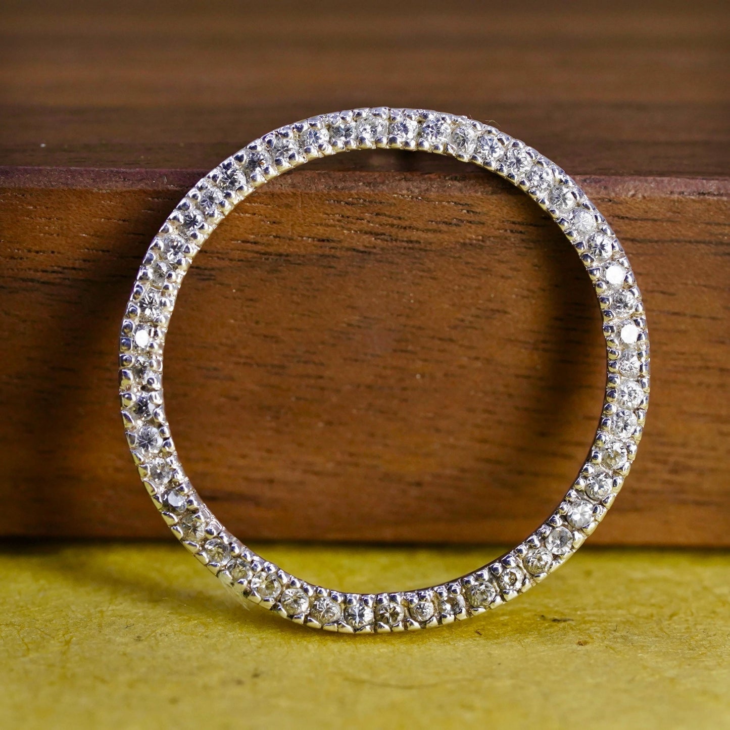 Vintage Sterling silver handmade pendant, 925 circle with cluster crystal