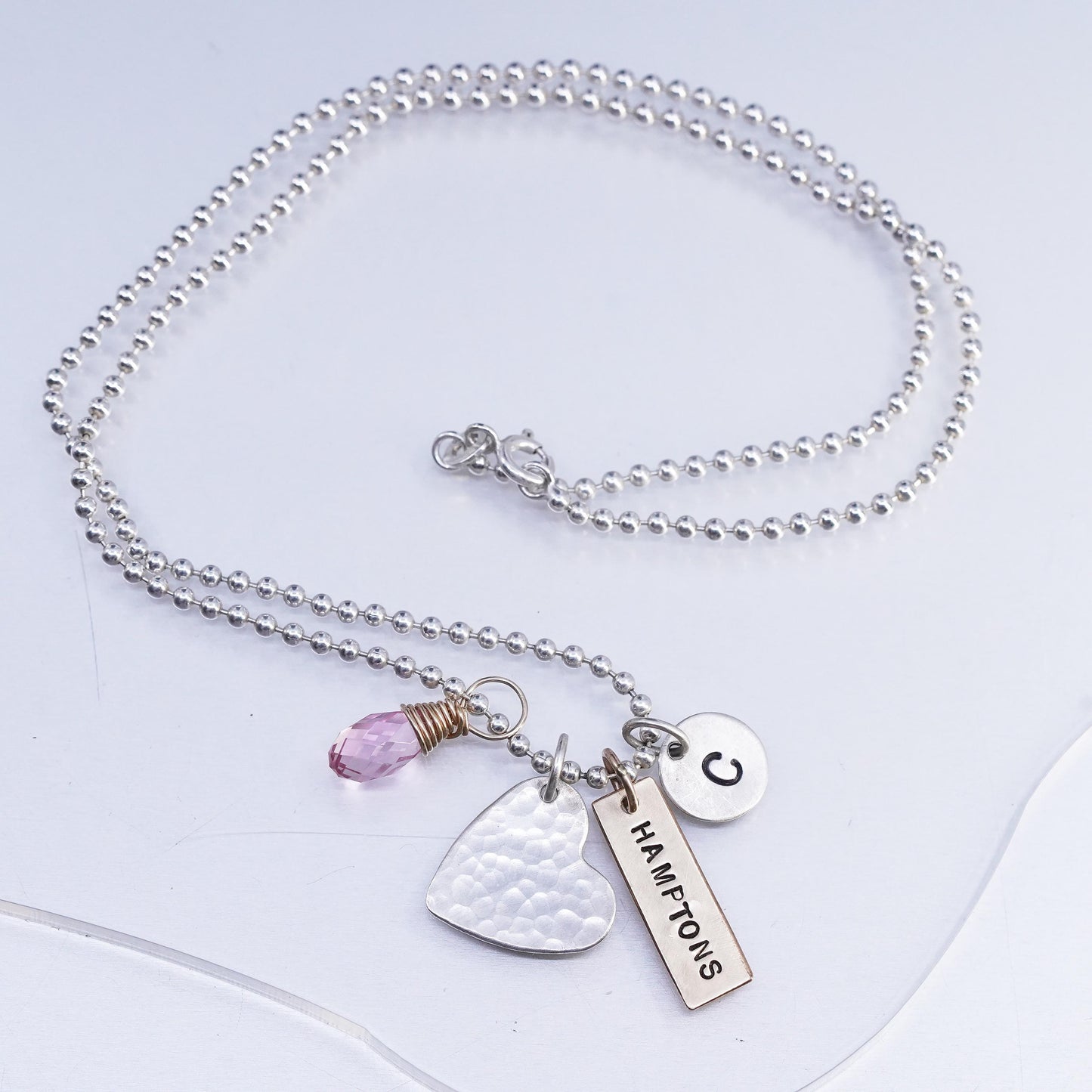 18" Jennywear Jewelry Sterling 925 silver necklace Hampton C tag charms crystal