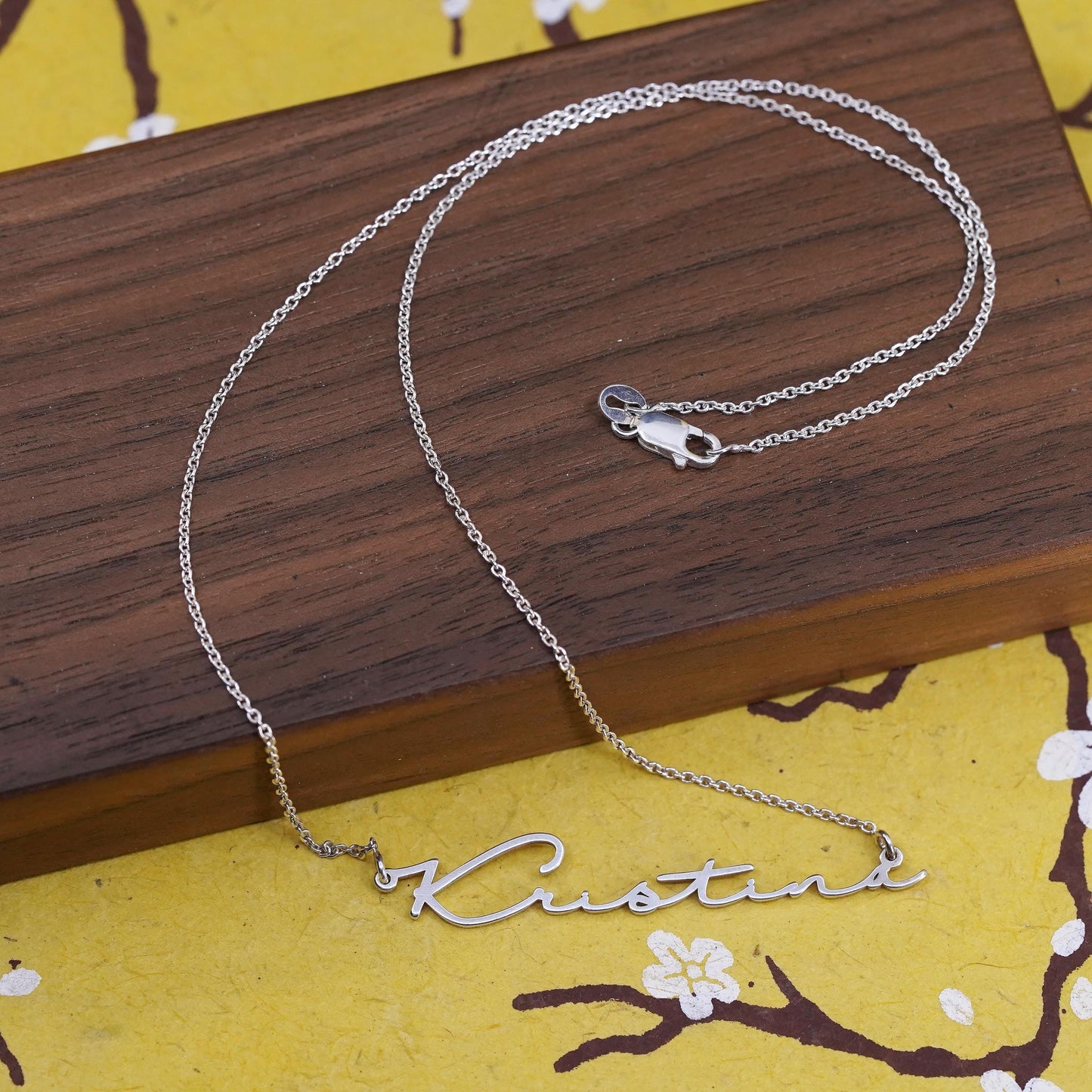 16" 1mm, vintage Sterling silver necklace, 925 circle chain w/ name “Kristina”