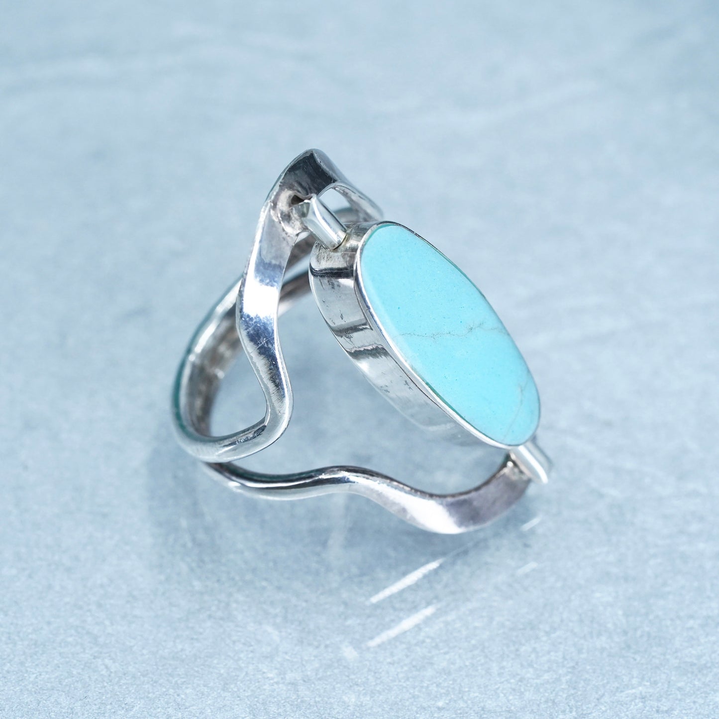 Size 8, Mexican Sterling 925 silver handmade spinner ring with onyx turquoise