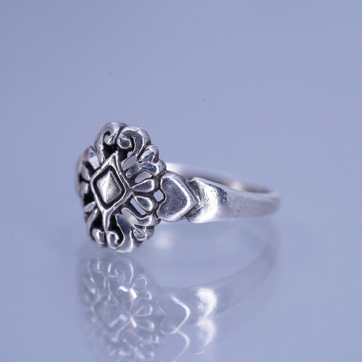 Size 5, vintage Sterling 925 silver handmade filigree ring