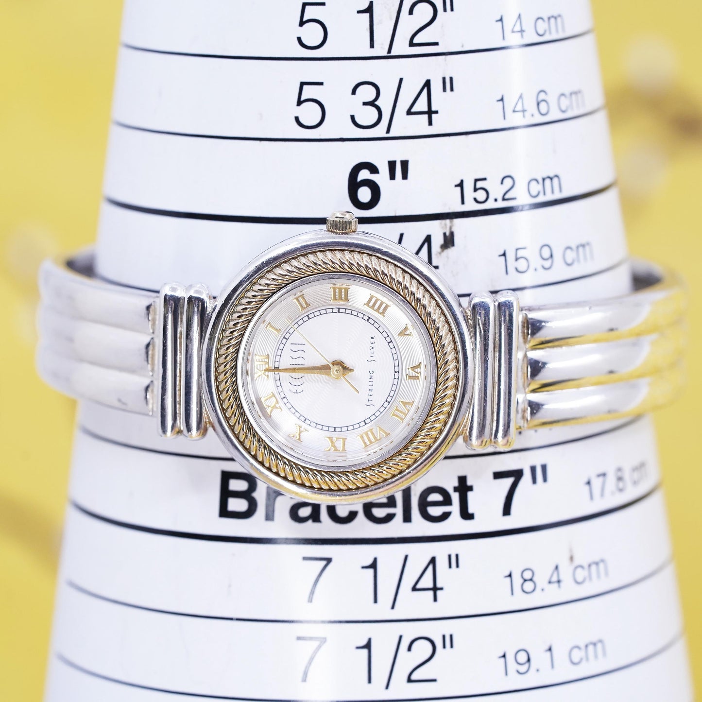 Ecclissi round face watch with sterling 925 silver watch band gold cable