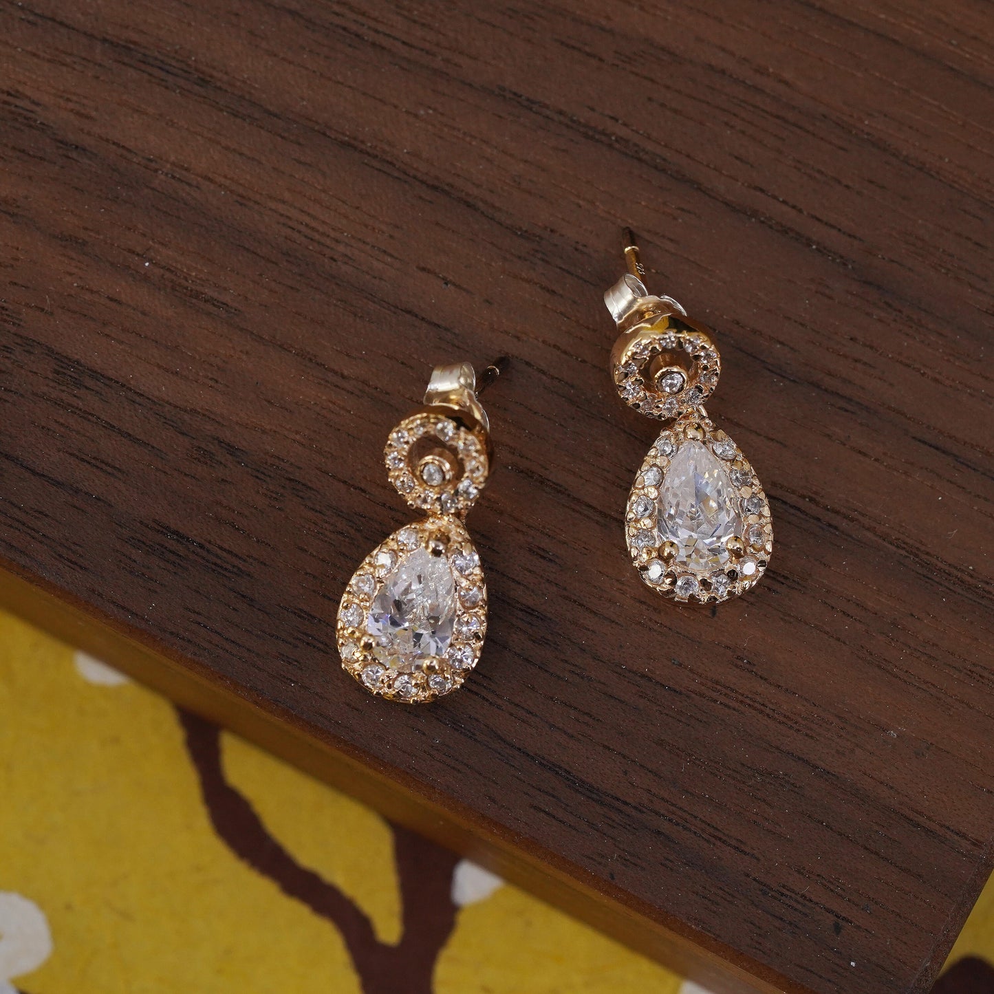 Vintage vermeil gold filled Sterling 925 silver teardrop earrings with cz