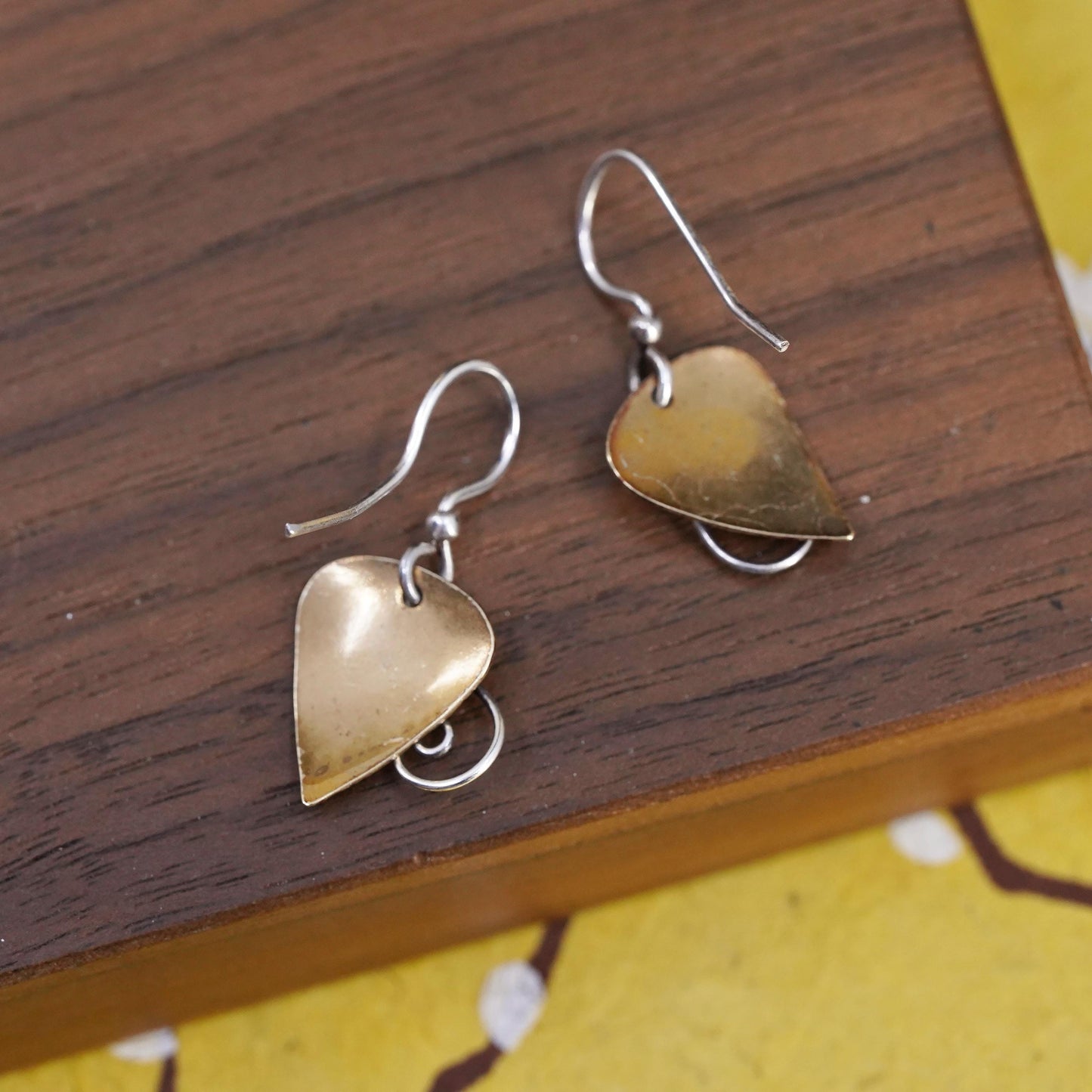 VTG Sterling silver handmade earrings, 925 Hammered disc swirly sprial dangles