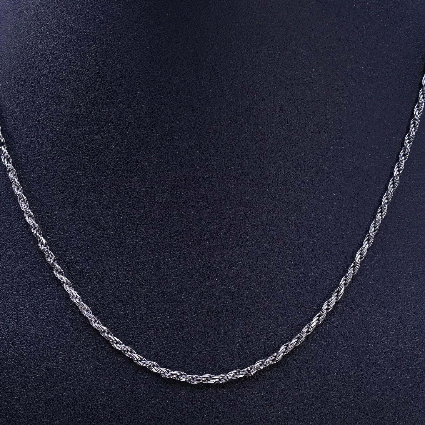 18" 2mm, vintage Italian Sterling 925 silver diamond cut rope chain necklace