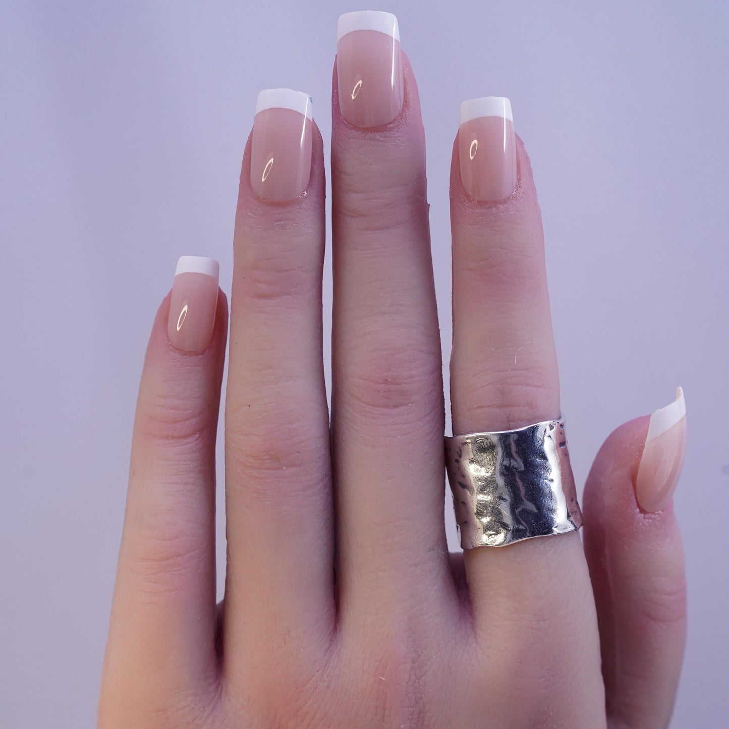 Size 6, vintage Sterling silver handmade ring, modern hammered 925 wide band