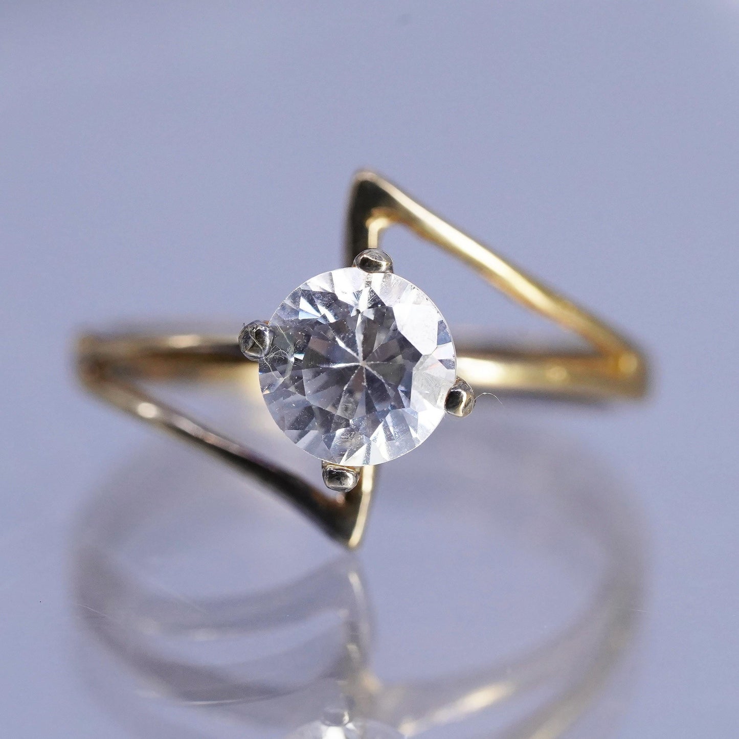 Size 7.75, vintage vermeil gold over Sterling 925 silver engagement ring w/ Cz