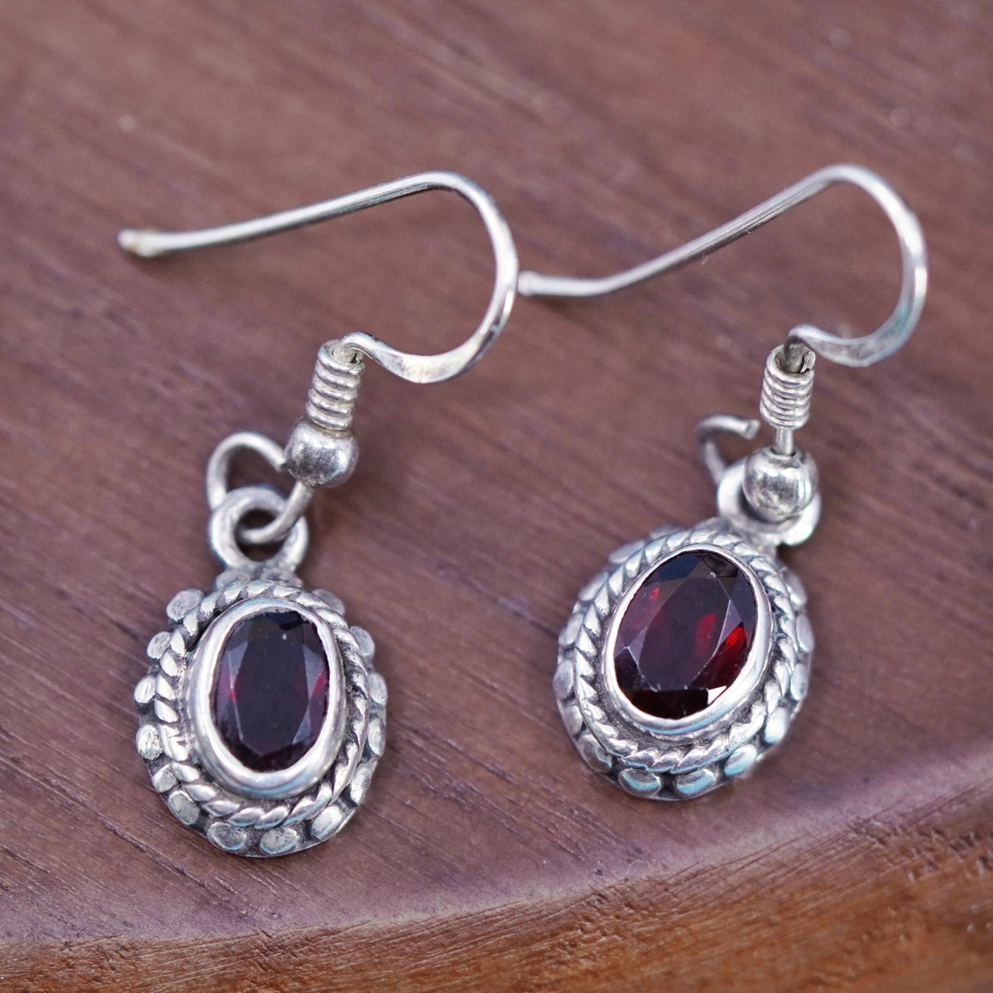 Vintage Sterling 925 silver handmade earrings with oval ruby