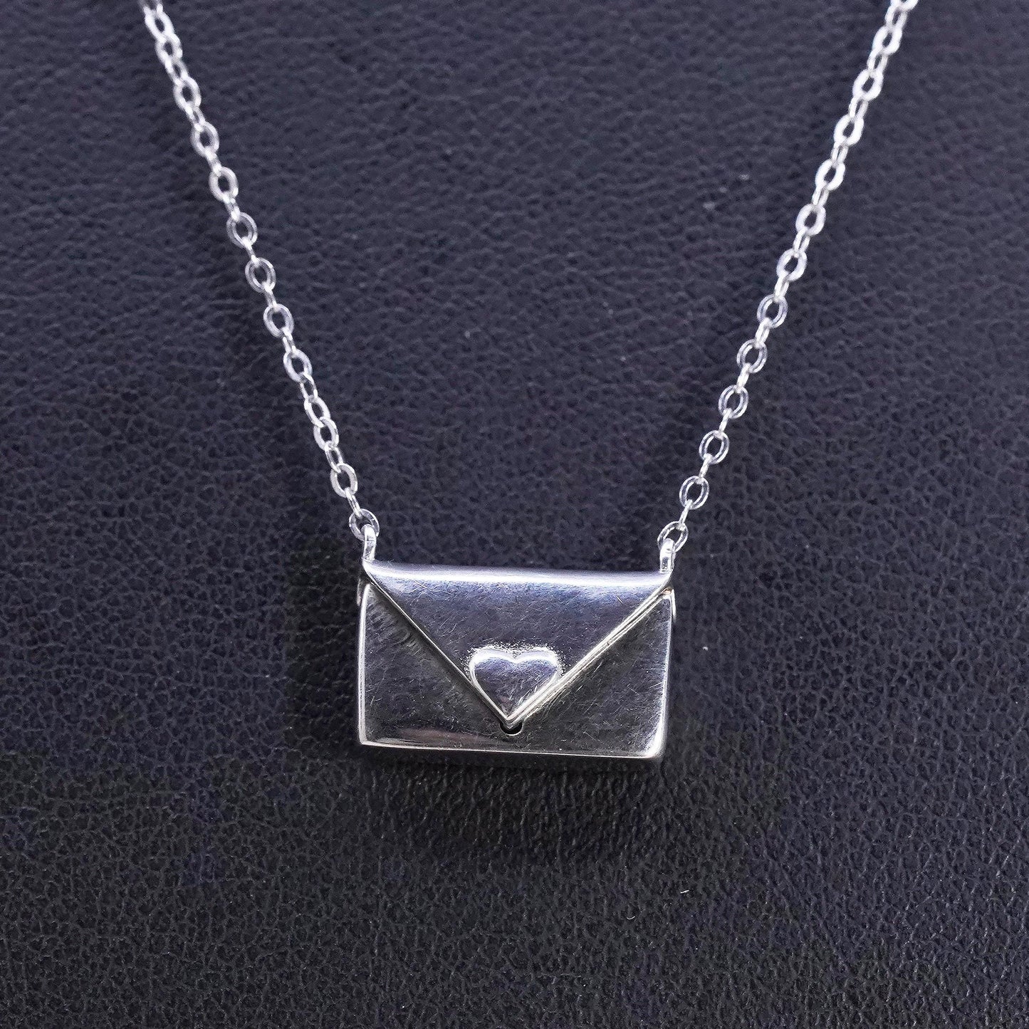 16+2”, Sterling silver necklace, 925 circle chain love letter locket pendant