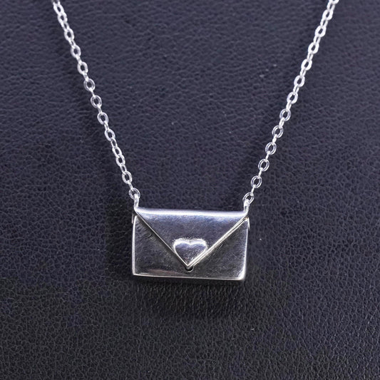 16+2”, Sterling silver necklace, 925 circle chain love letter locket pendant