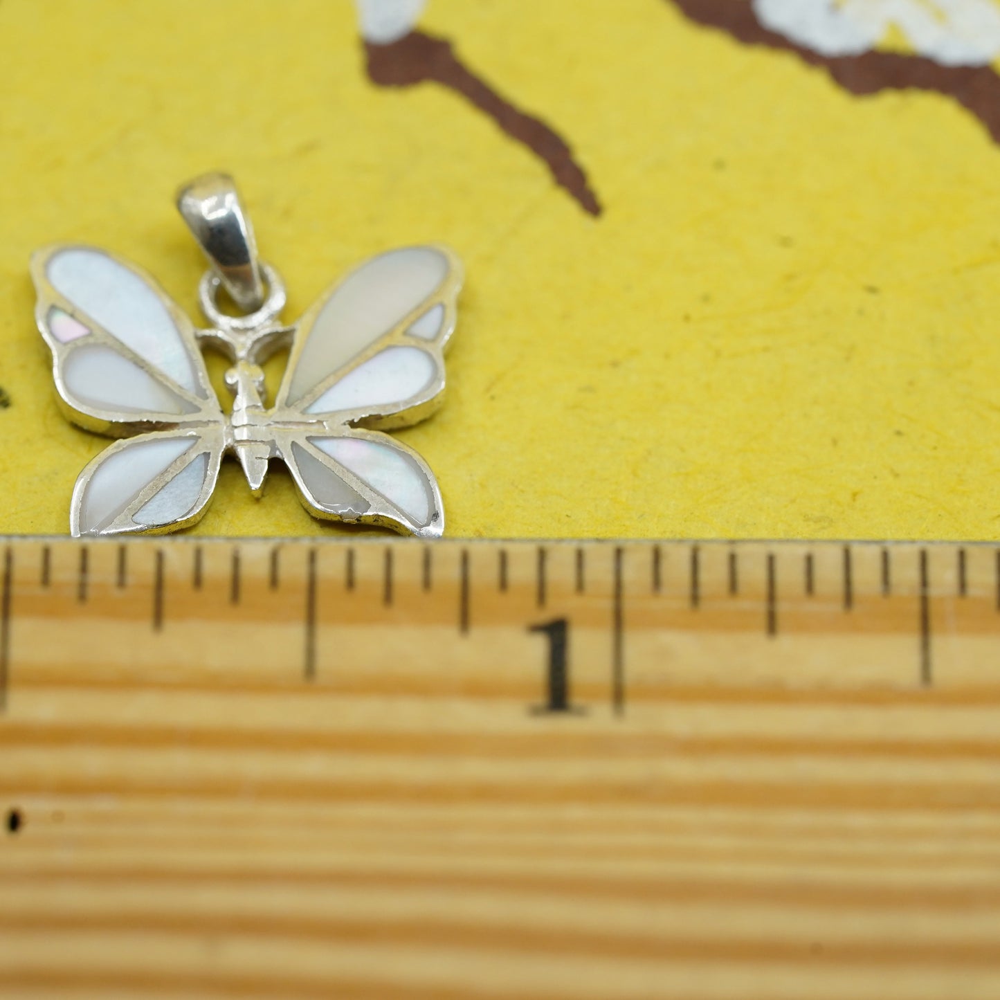 Sterling 925 silver handmade pendant, butterfly with mother of pearl inlay