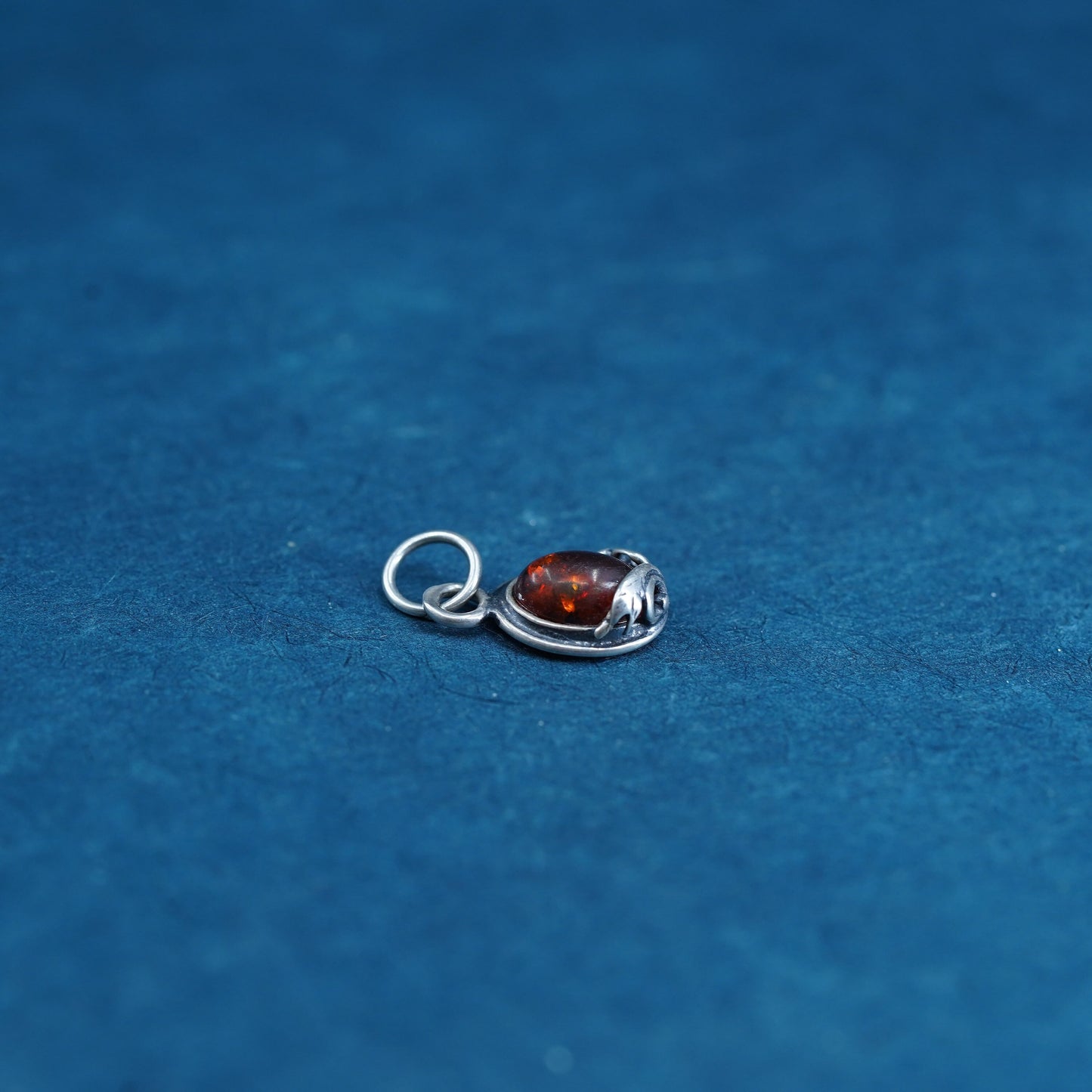 Vintage Sterling silver handmade pendant, 925 tag charm with amber