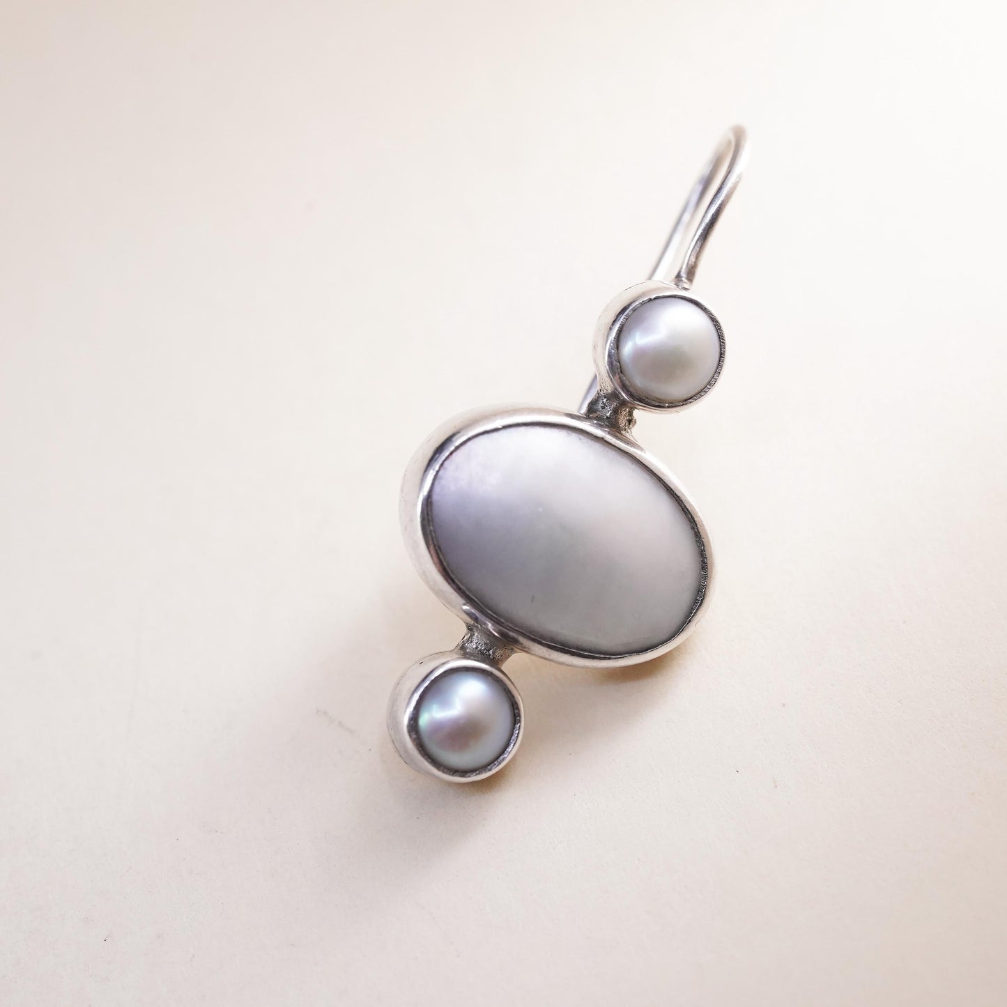 Vintage sterling silver 925 handmade single earring with white pearl