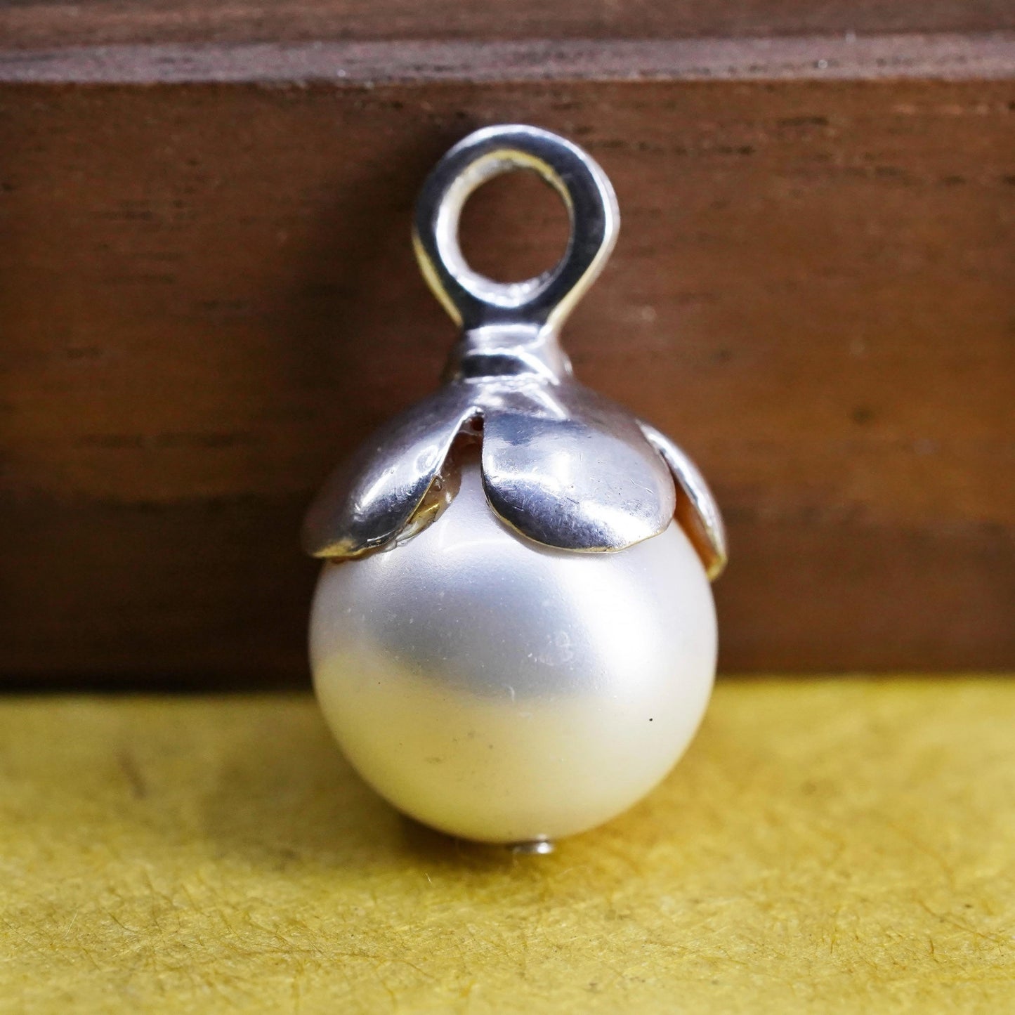 Vintage Sterling 925 silver handmade charm pendant with pearl bead