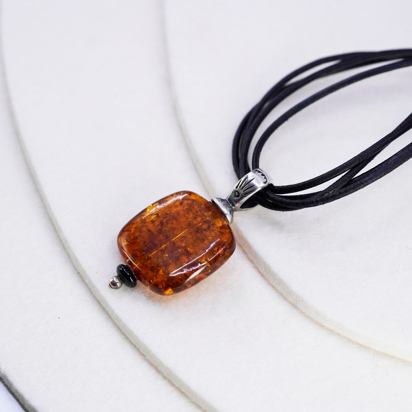 16+3”, Silpada 925 Sterling Silver Amber Pendant Leather Necklace N1285 amber