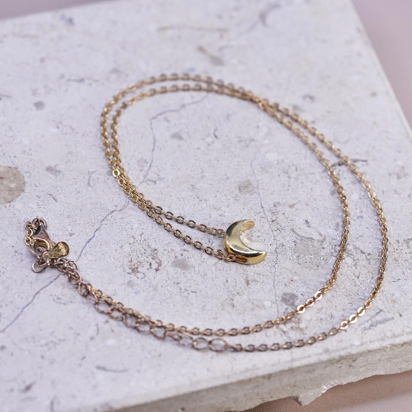 16+2" vermeil gold tone Sterling silver necklace, 925 circle chain w/ new moon