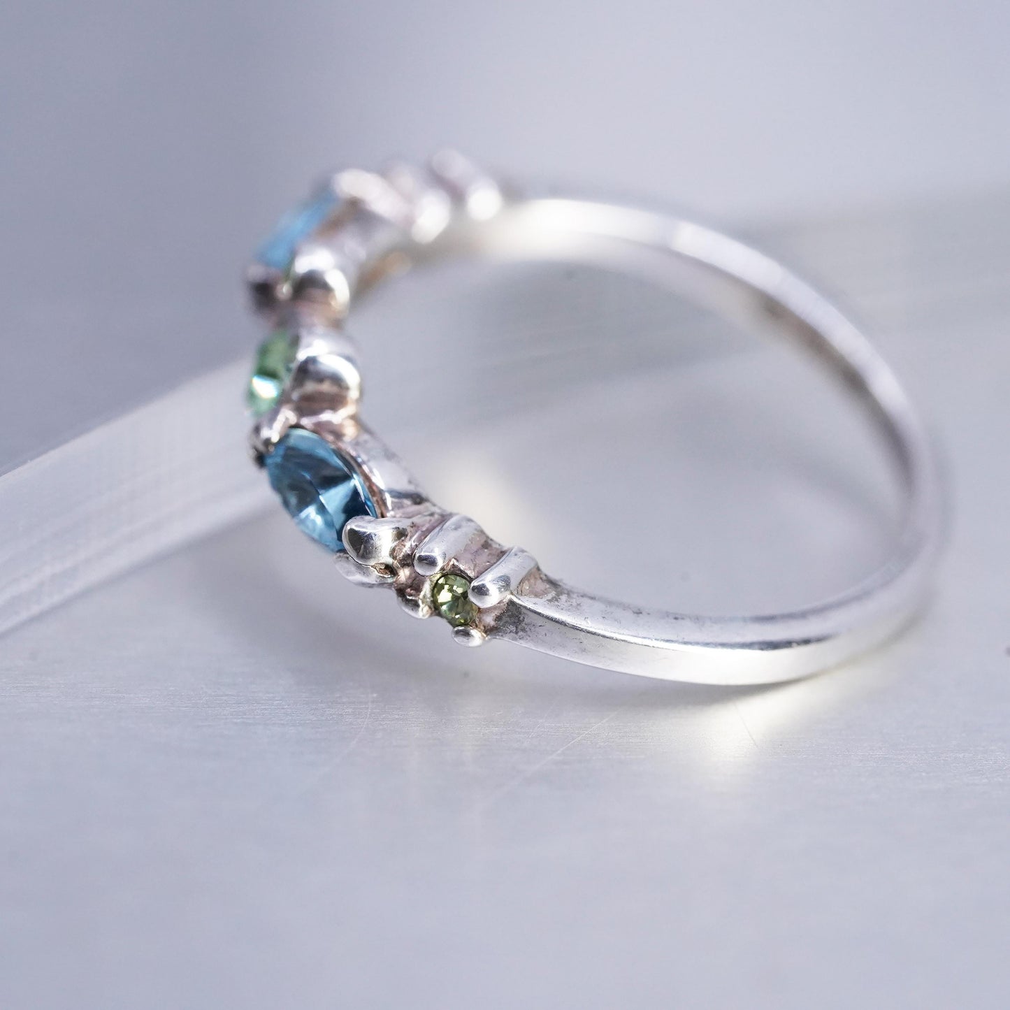 size 6.25, Disney Sterling Silver Ring 925 green blue crystal Mickey Mouse band