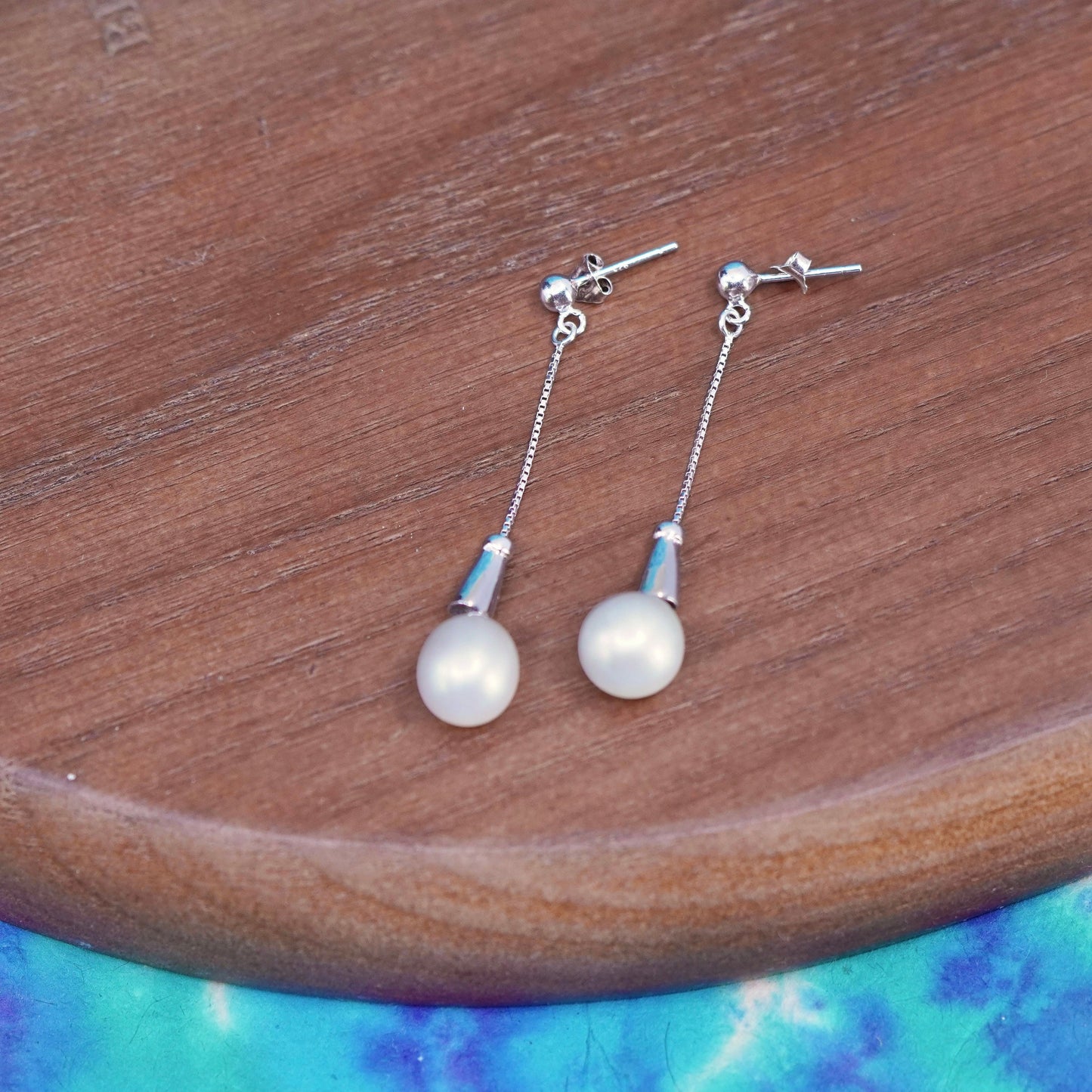Vintage Sterling silver handmade earrings, 925 hooks with pearl